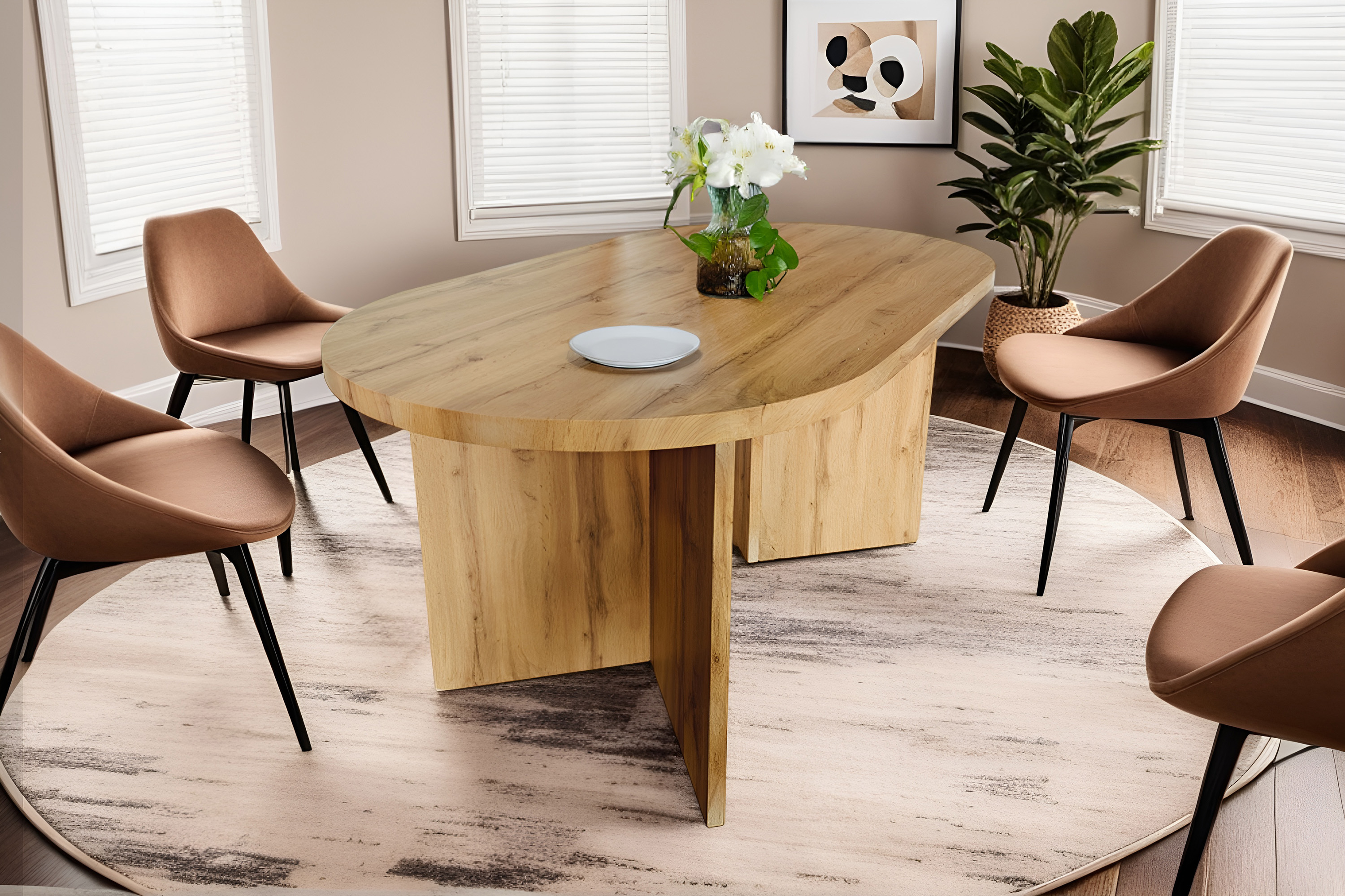Esstisch 160 x 90 cm Holz Wildeiche-Optik gerade Kante oval V-Gestell OVI