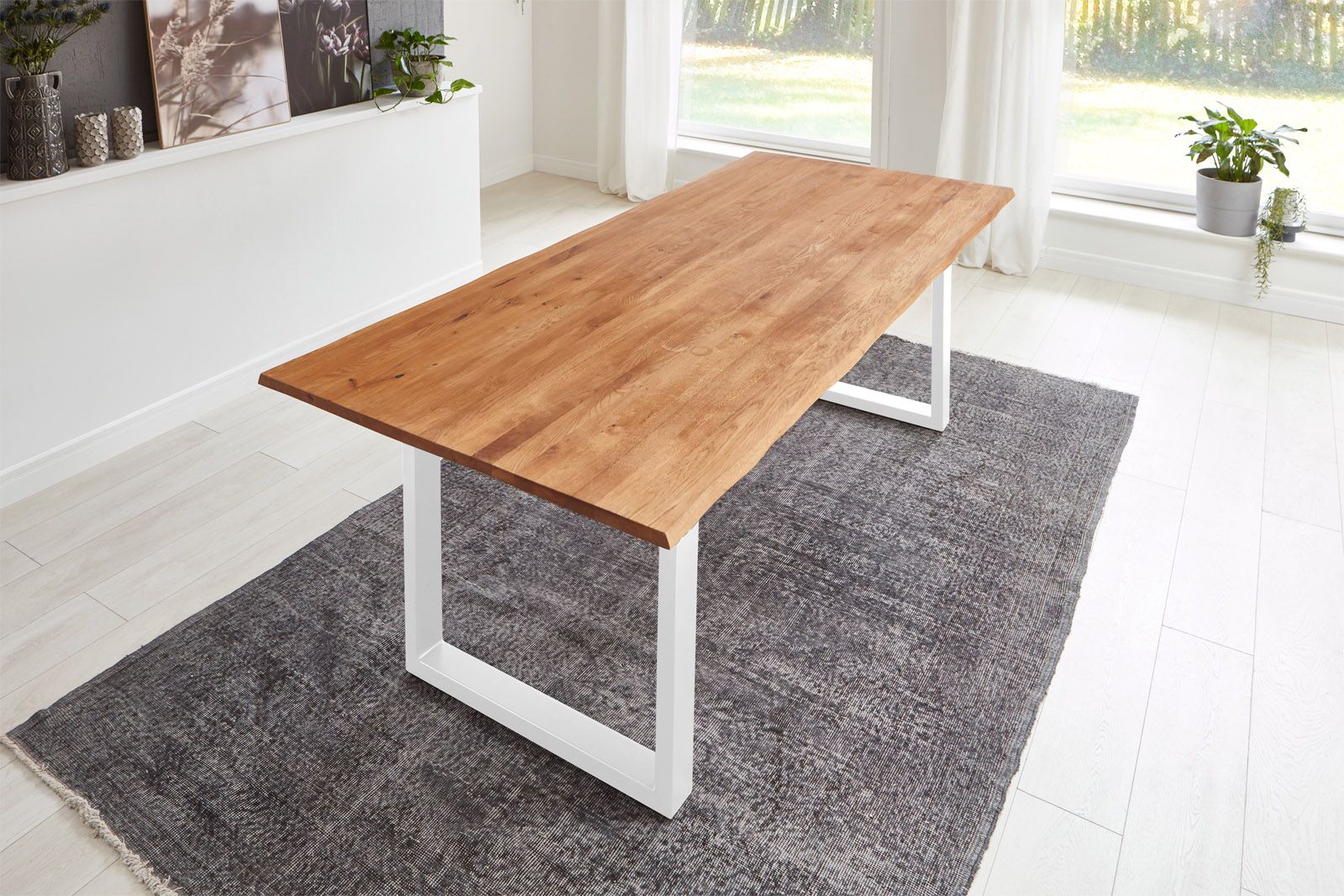 Esstisch Baumkante Massiv Wildeiche 180 x 90 weiß SESSA