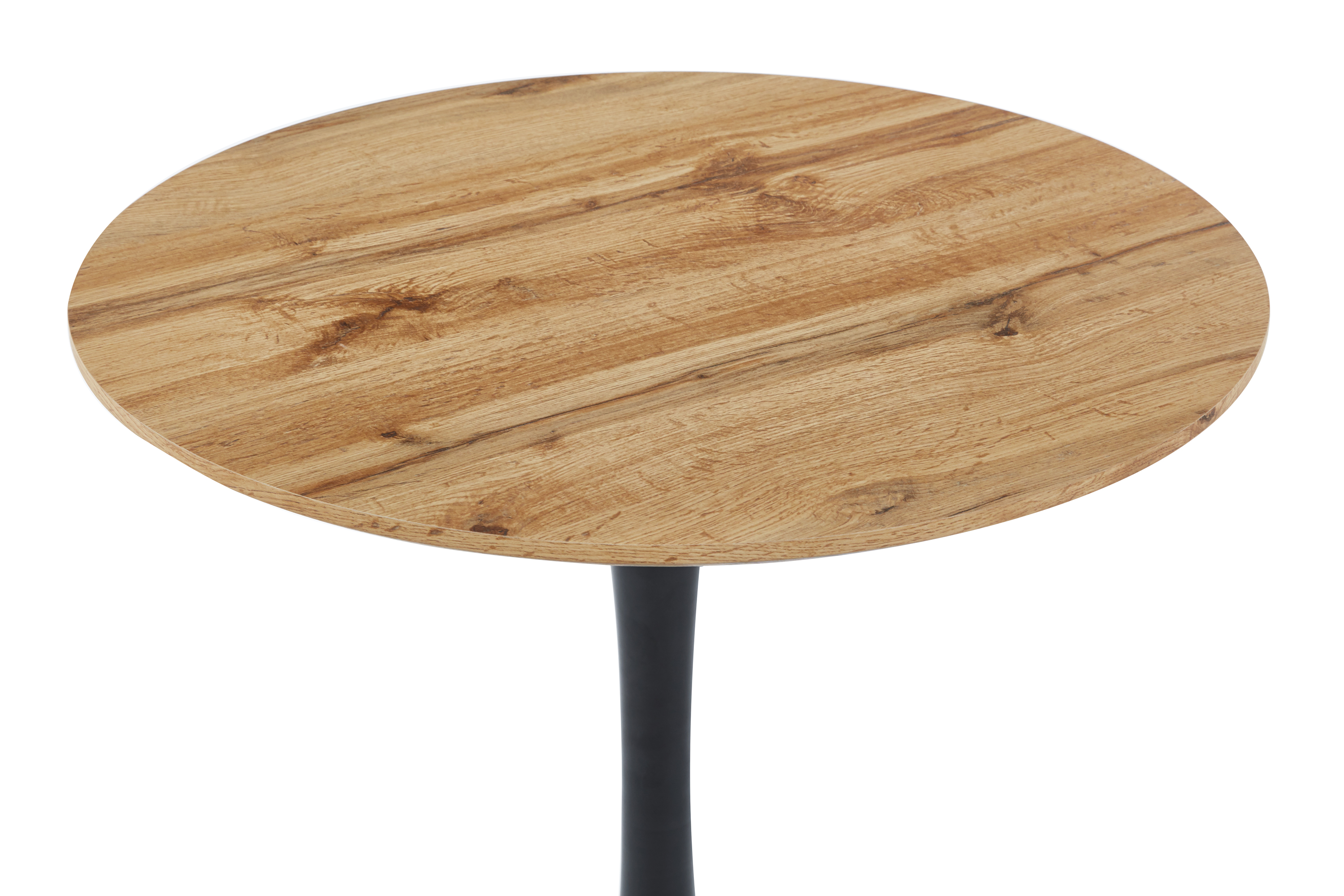 Säulentisch Holz Wildeiche-Optik Gerade Kante 80 cm Metall-Tulpenfuß STOCKHOLM