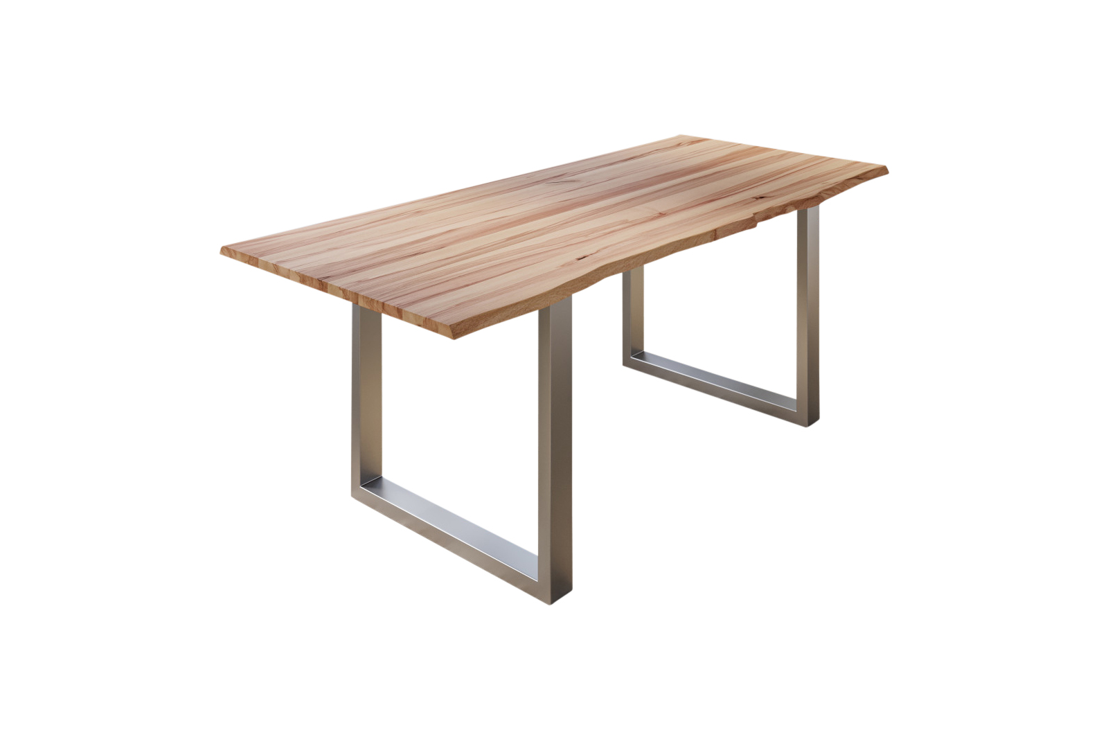 Esstisch Baumkante Massiv Wildbuche 160 x 85 silber U-Gestell GREGOR