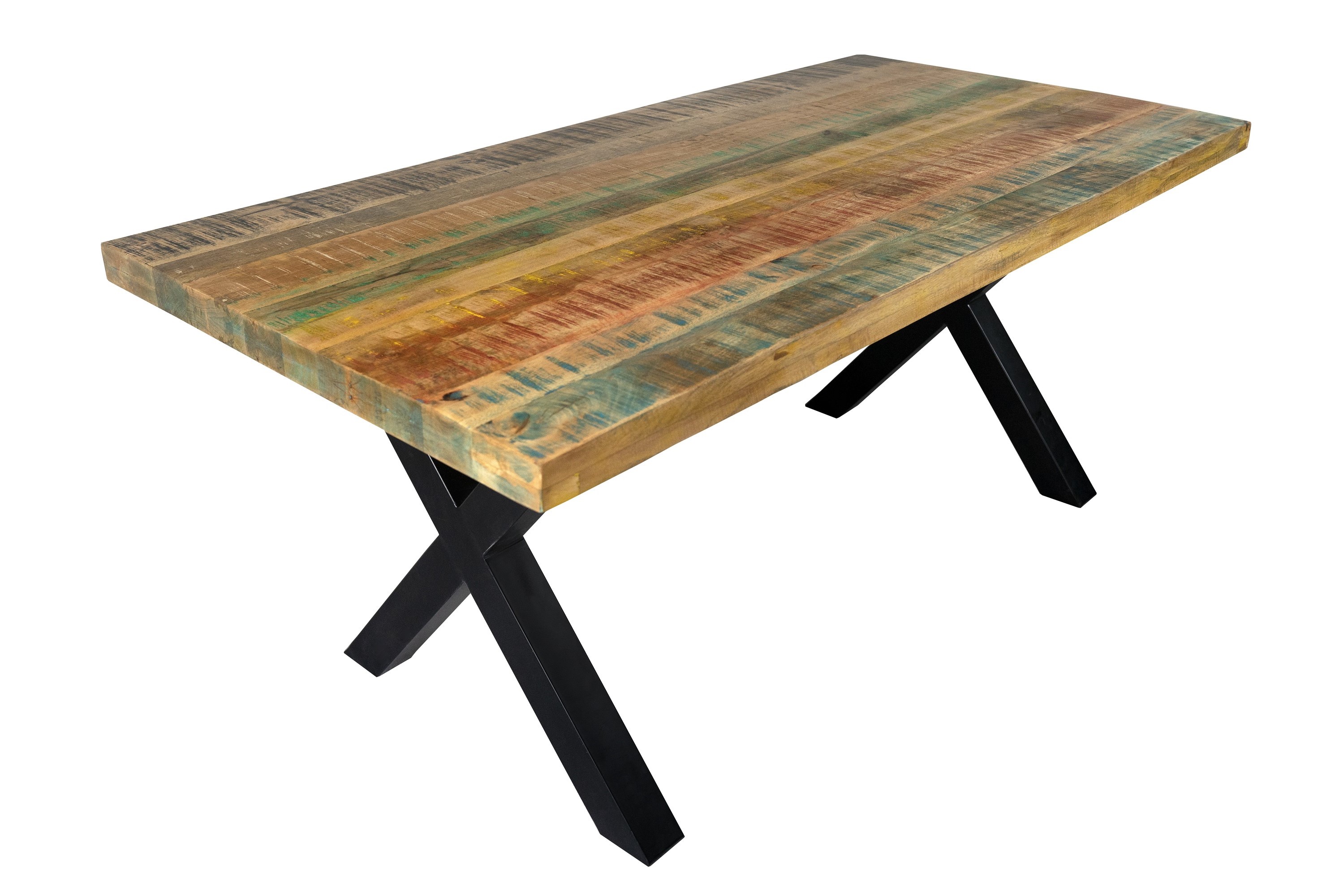Esstisch Mango massiv vielfarbig gerade Kanten X-Gestell schwarz 160 x 85 cm LIBRO