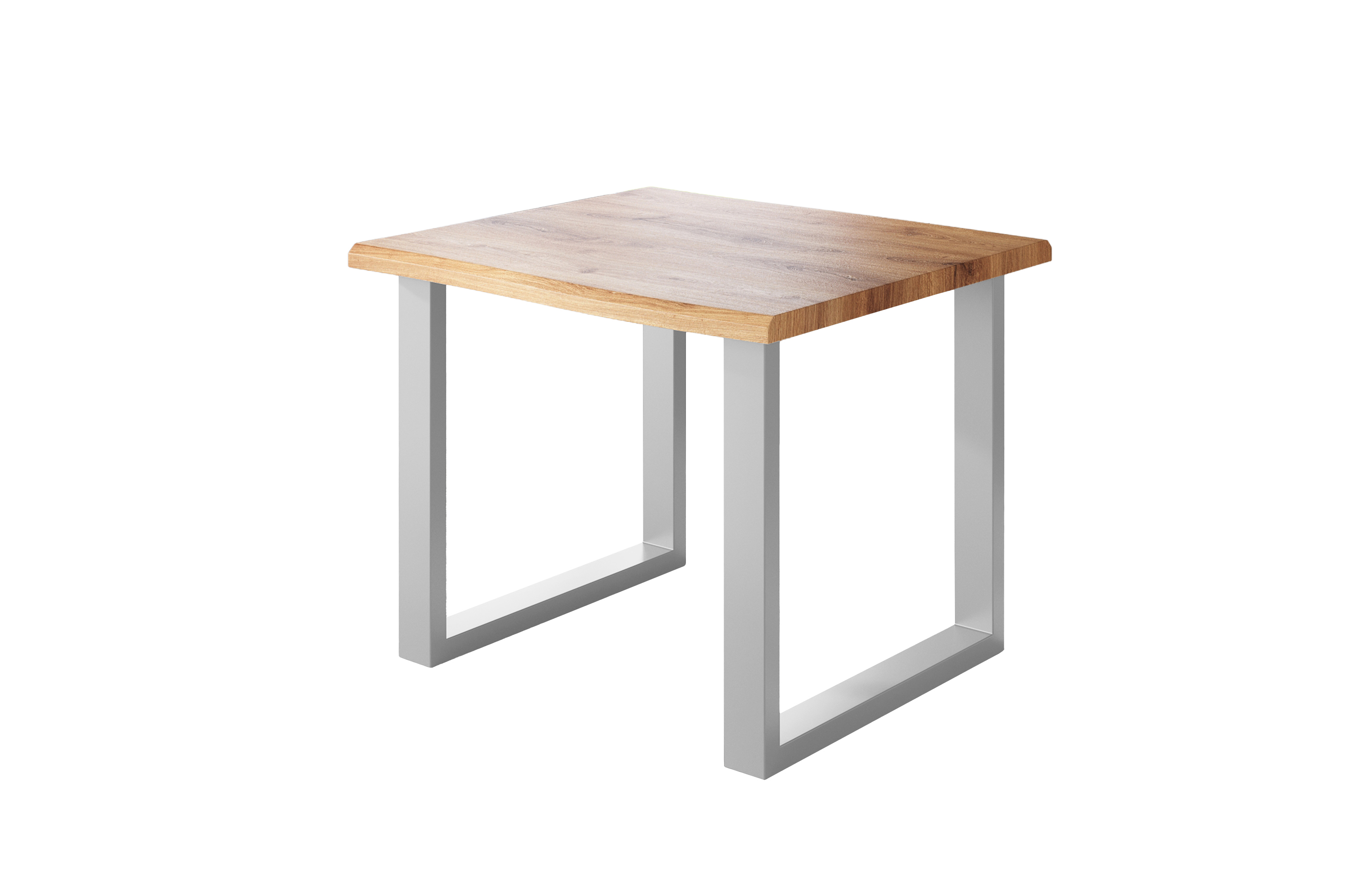 Esstisch Baumkante Holz-Optik Wildeiche 80 x 80 U-Gestell silber JULIUS