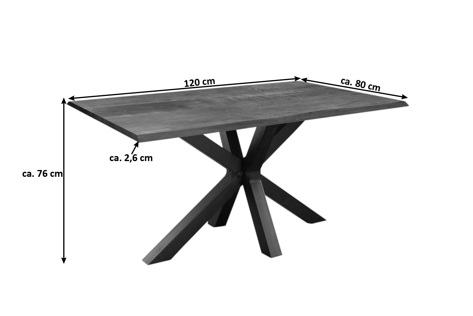 Esstisch Baumkante massiv Akazie nussbaum 120 x 80 schwarz SPYRO
