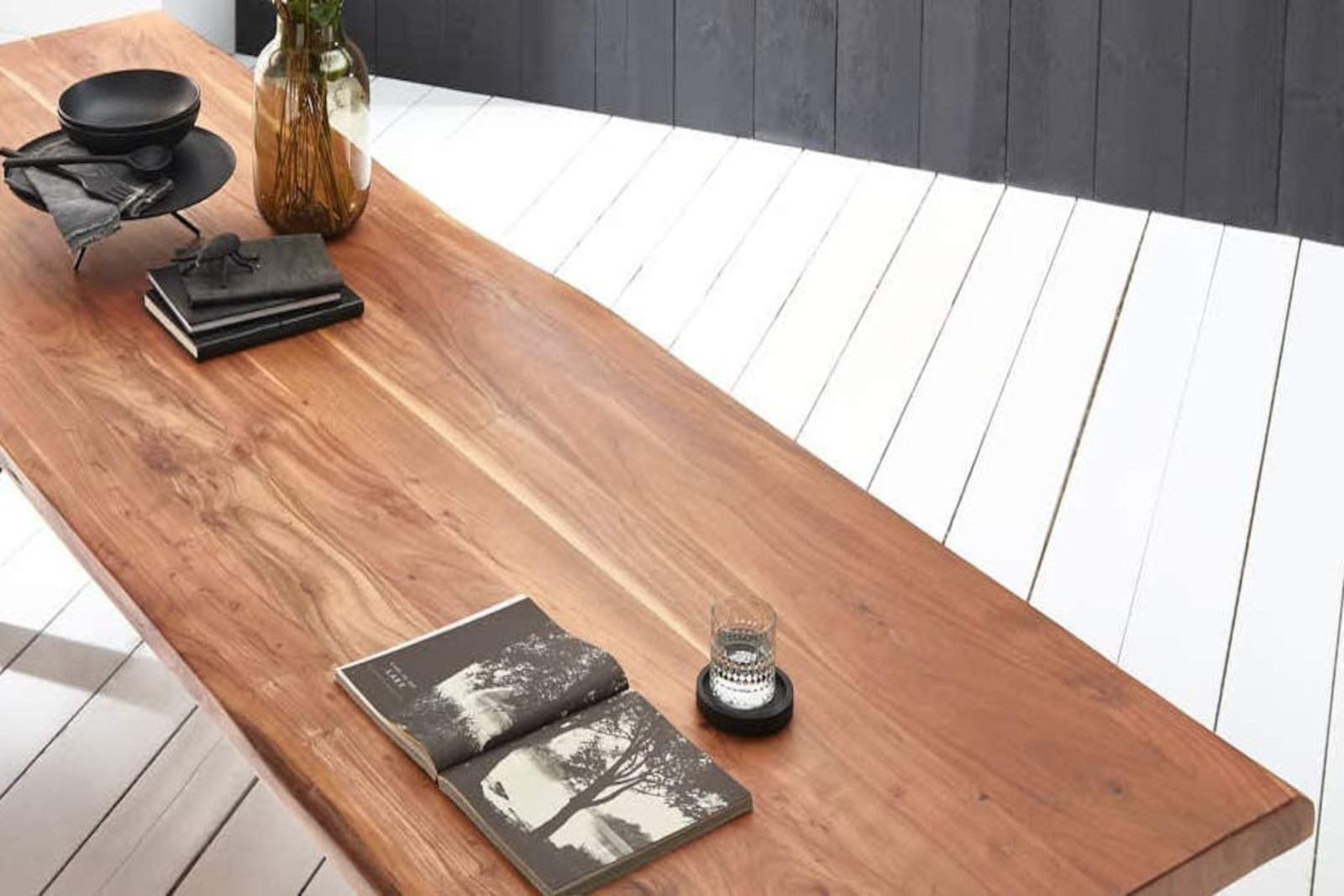  Esstisch Baumkante massiv Akazie natur 300 x 120 silber VALIN