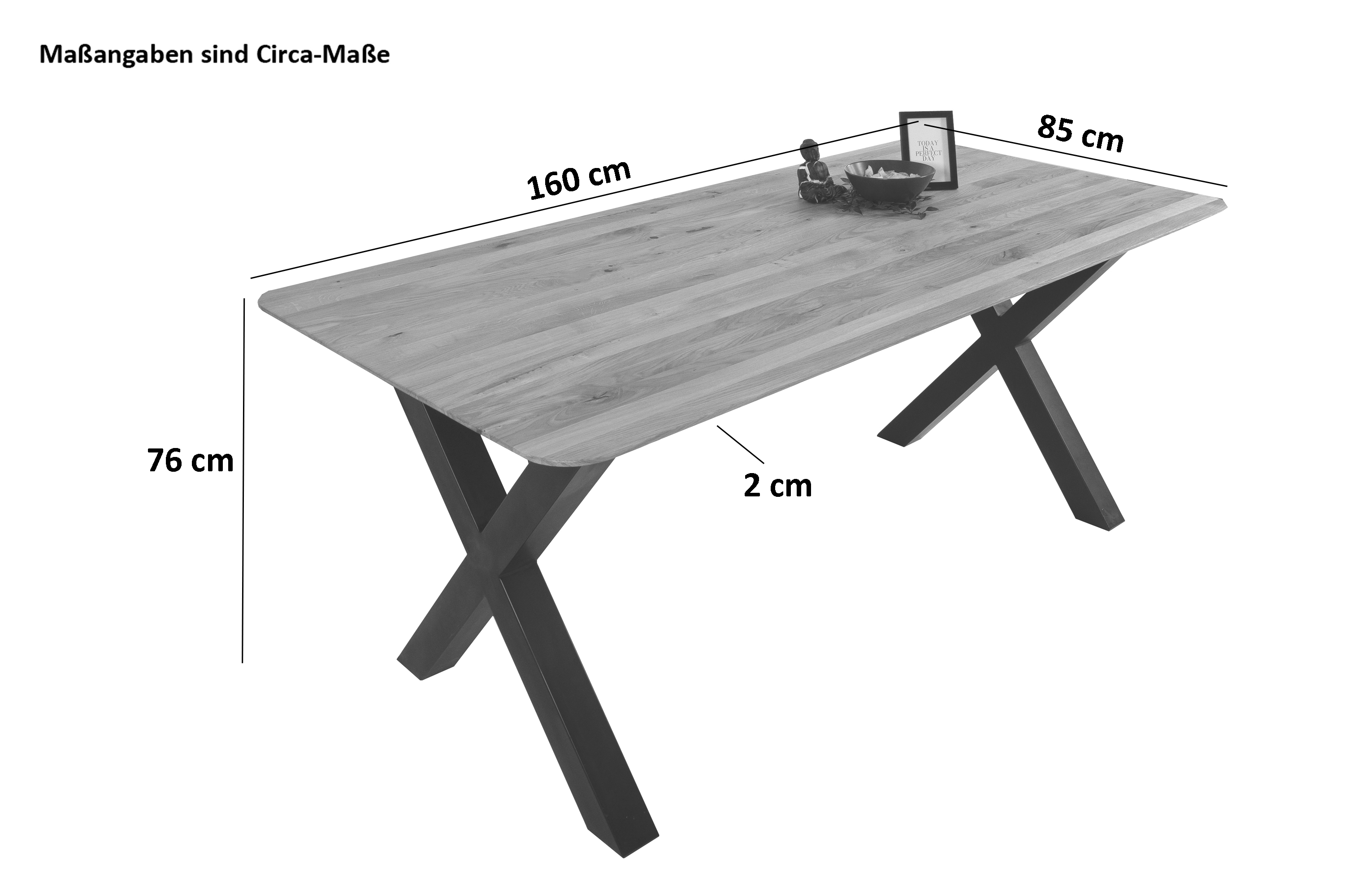 Esszimmertisch Schweizer Kante rund massiv & geölt Eiche 160x85 schwarz X-Gestell Lotte