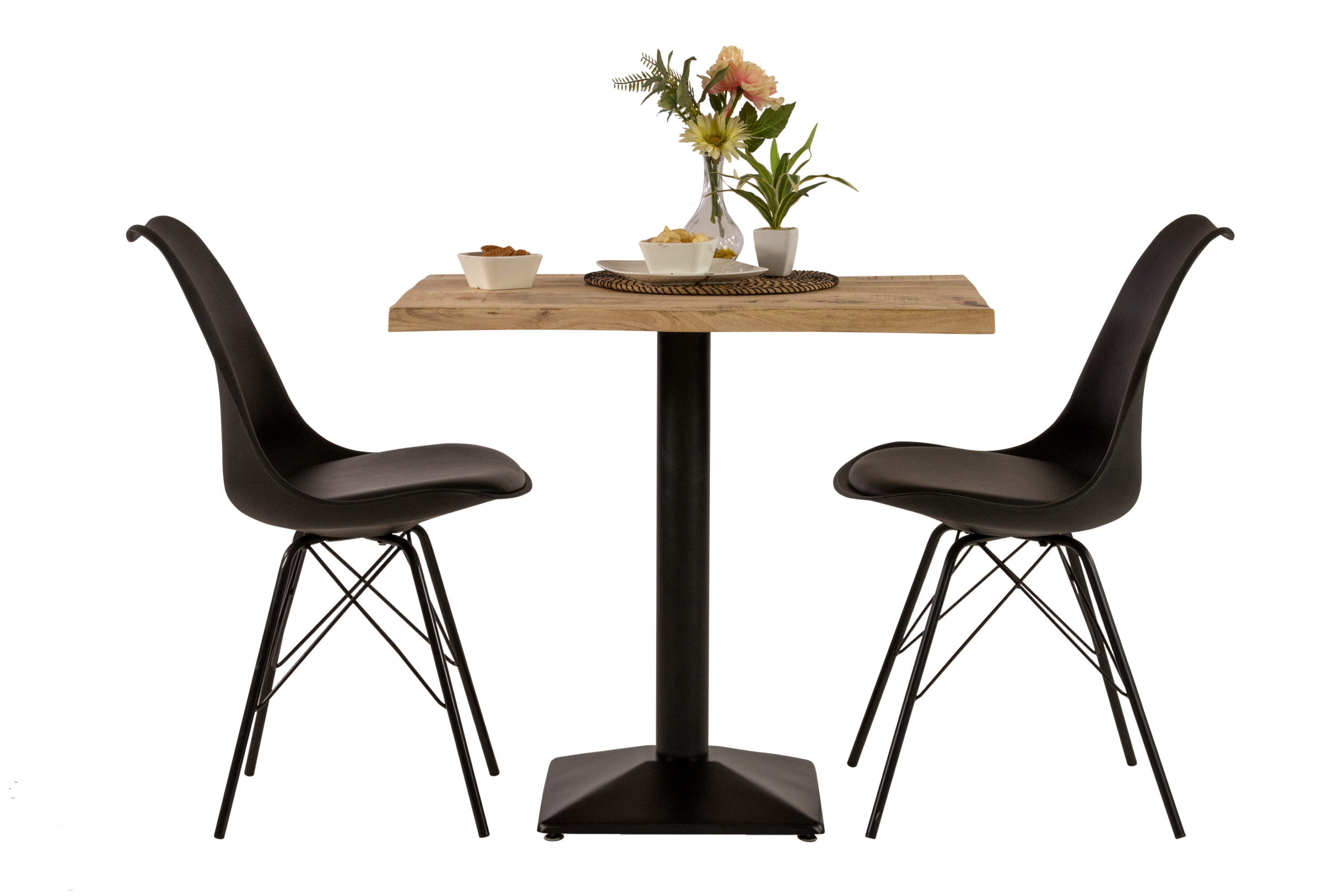 Bistrotisch Baumkante massiv 80 x 60 cm Mango rough schwarz Säulengestell INES