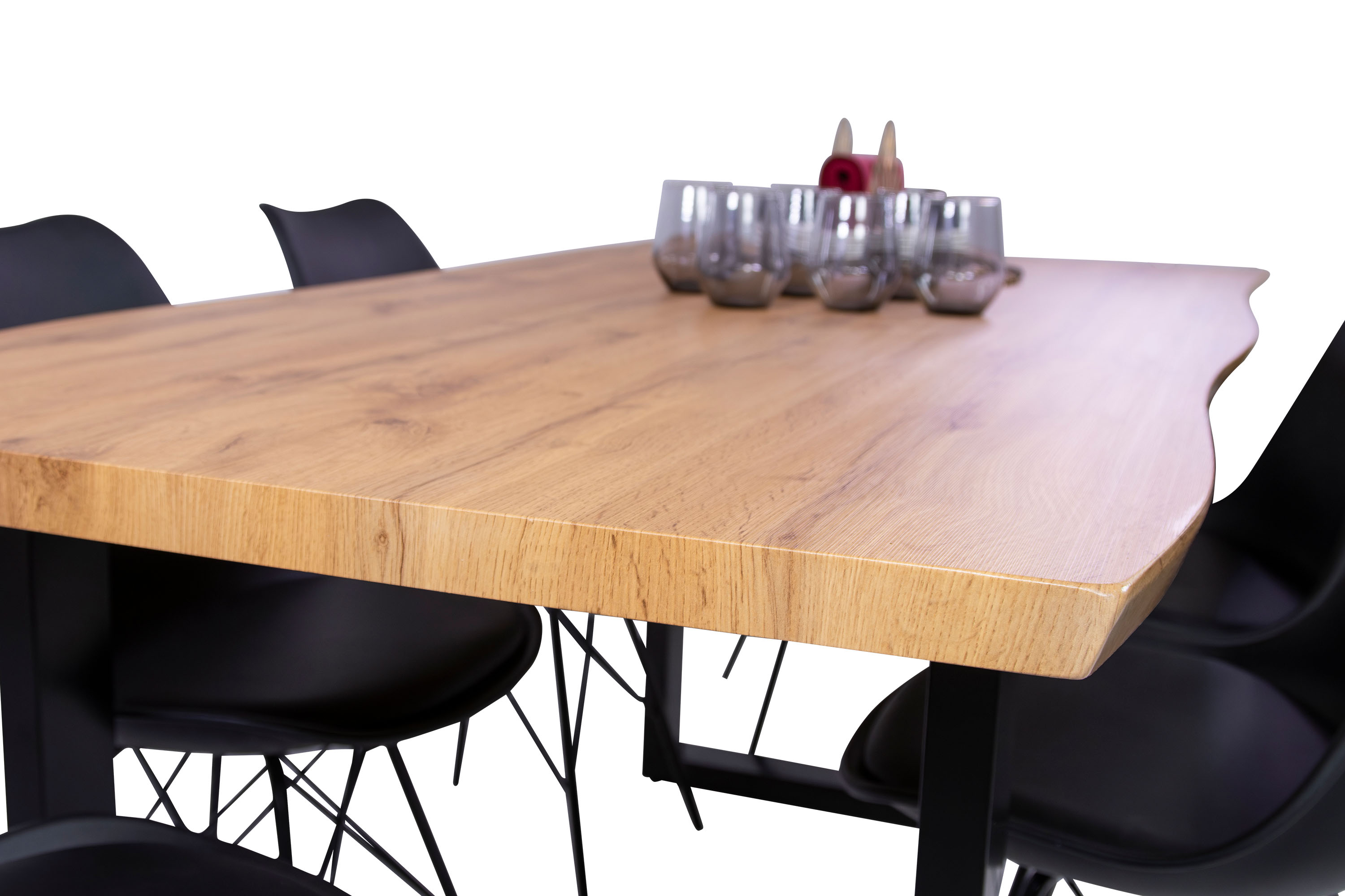 Esstisch Baumkante Holz-Optik Wildeiche 180 x 90 U-Gestell schwarz JOSY