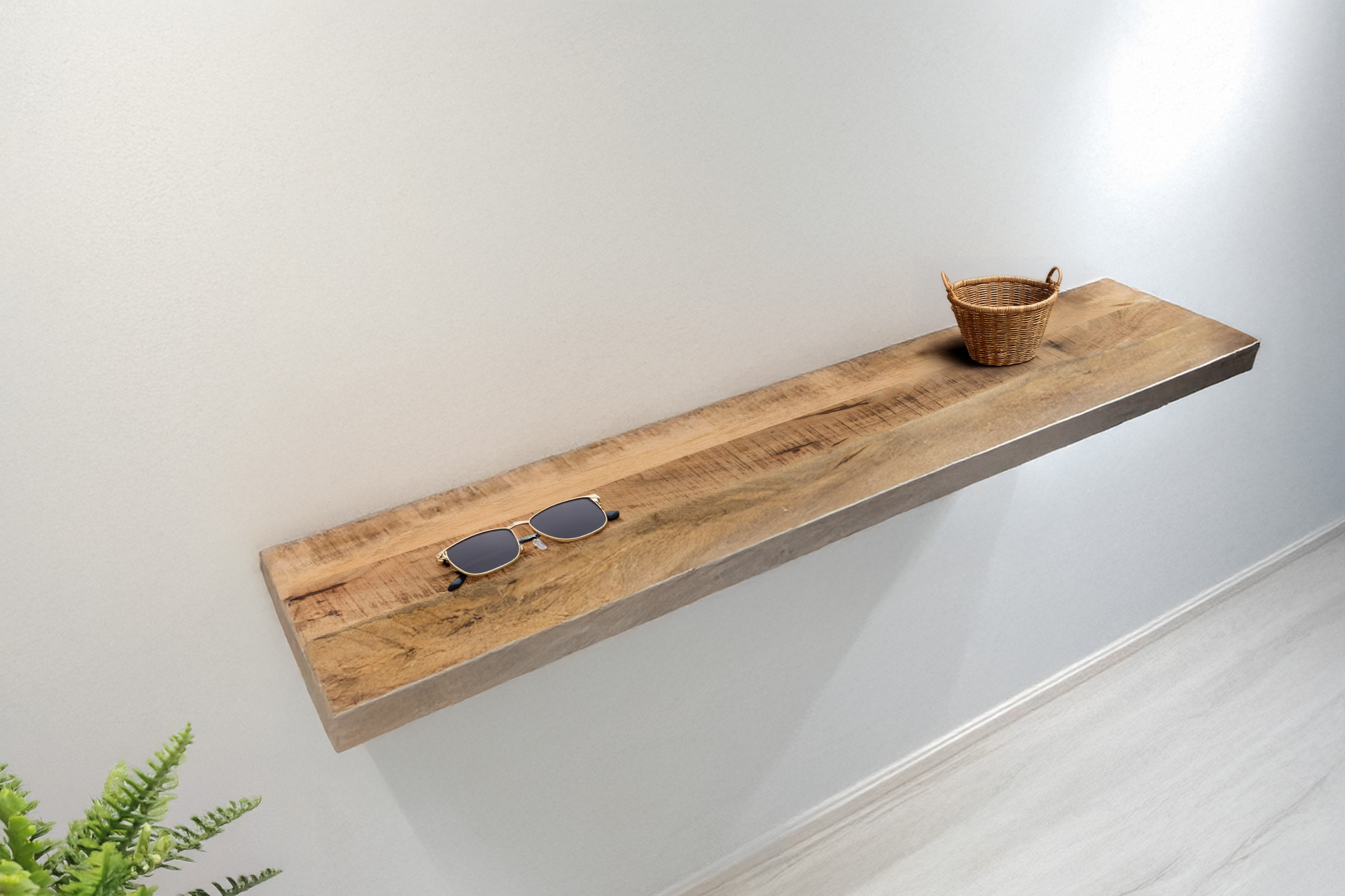 Steckboard mit Baumkante Wandregal Mango rough lackiert 130 x 20 Amanda