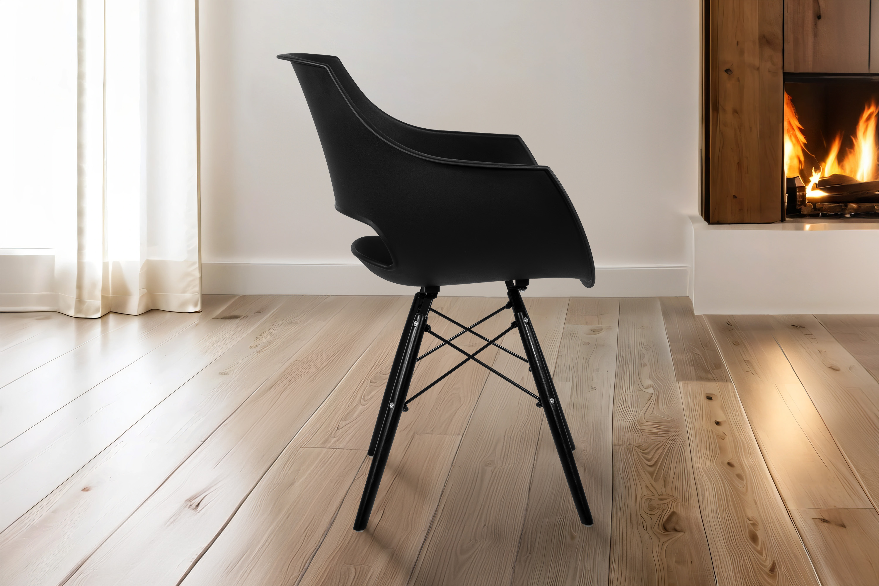 Esszimmerstuhl Schalenstuhl schwarz Holzfüße schwarz LEA
