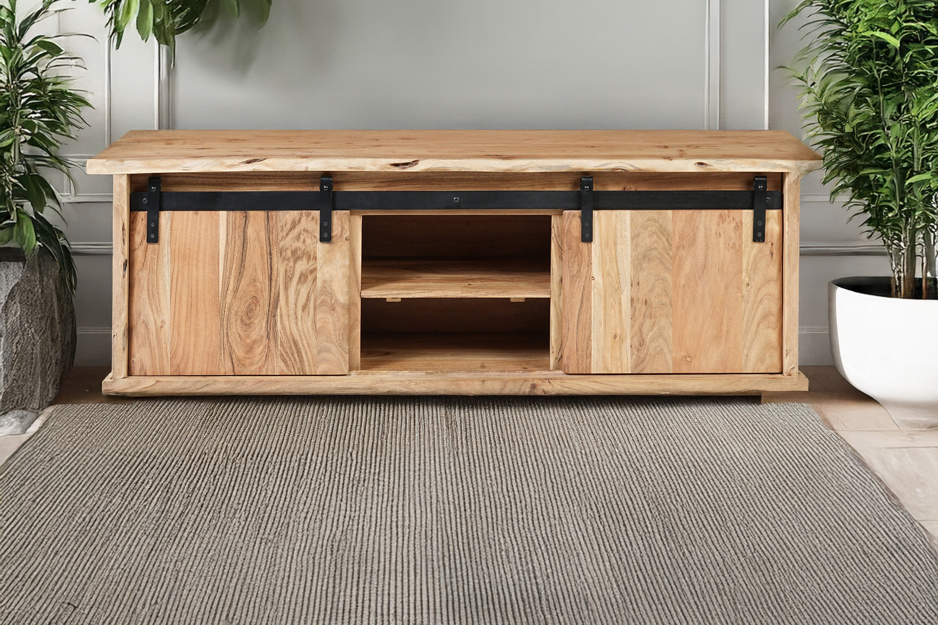 Lowboard Baumkante 145 x 45 x 50 cm Akazienholz massiv naturfarben LIAN V