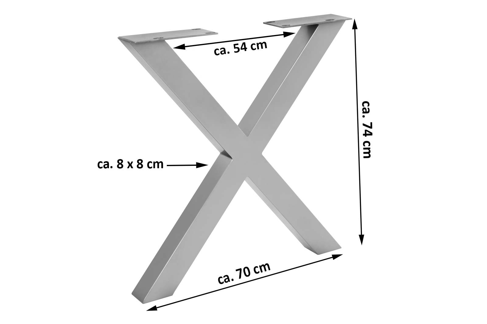 Tischgestell 2er Set Roheisen lackiert & zerlegt 70x10x74 cm silber X-Gestell