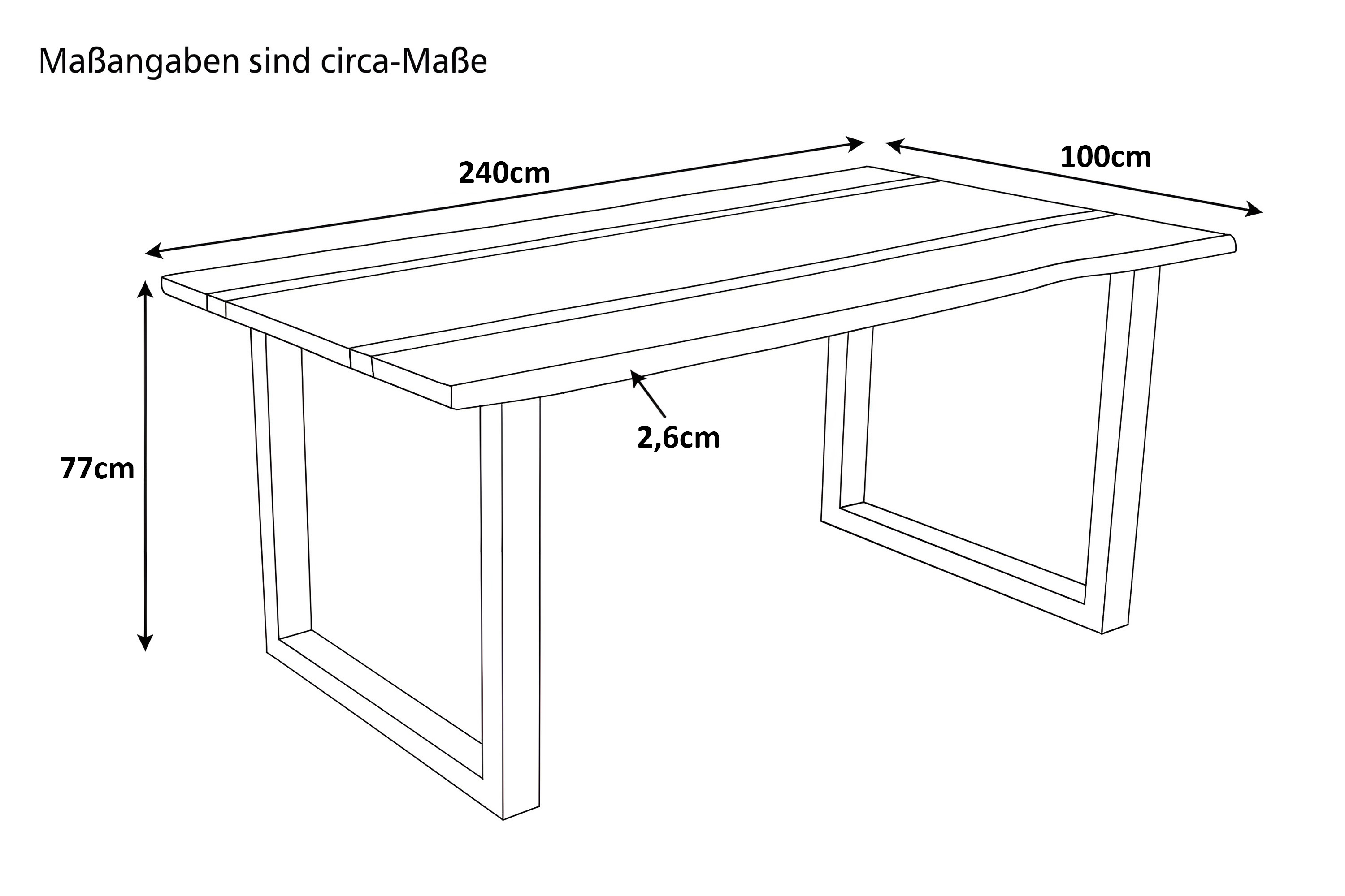 Esstisch 240 x 100 cm Akazie massiv natur mit schwarzen Resin-Adern U-Gestell schwarz PETER
