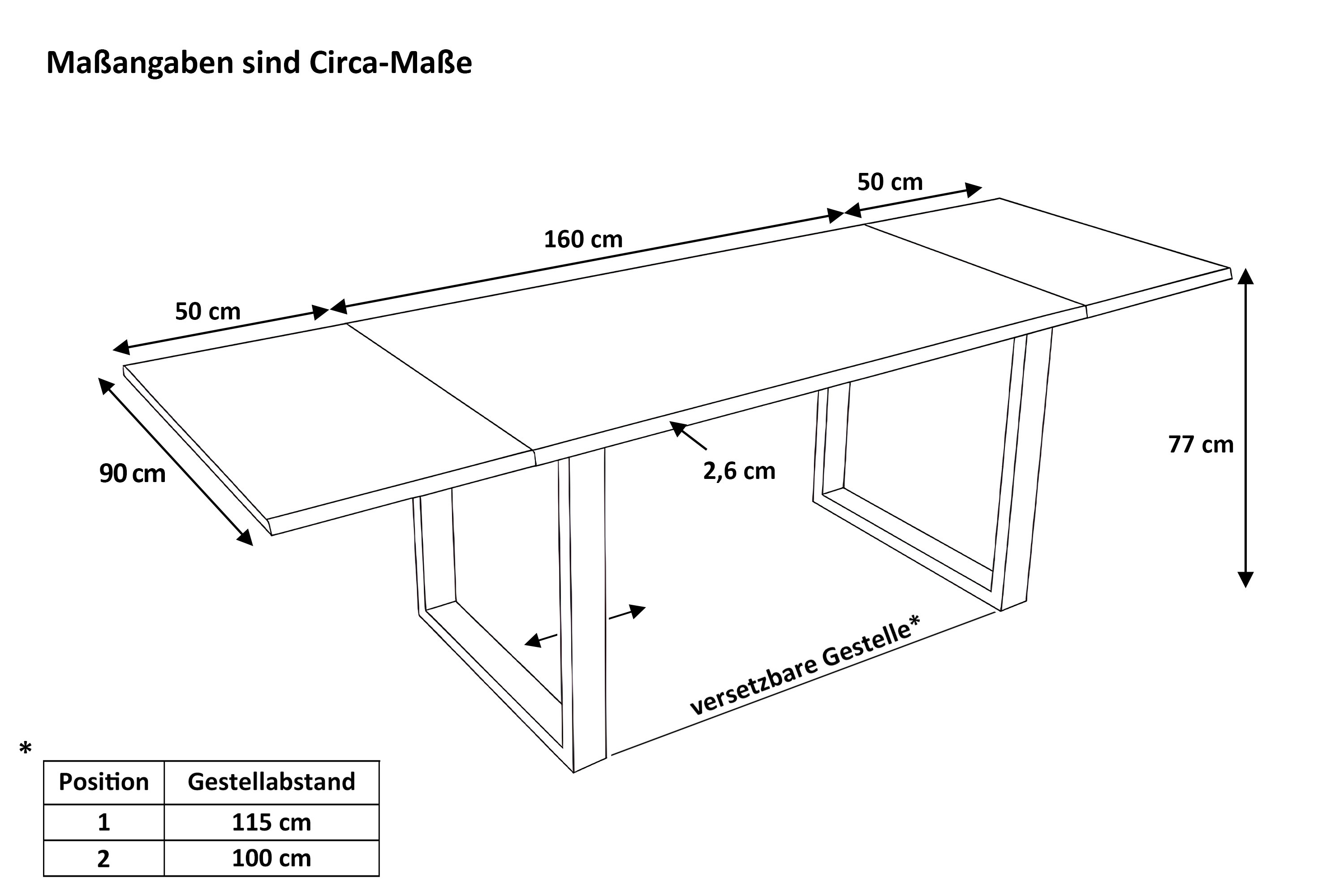 Esstisch Baumkante Akazie nuss 160(260)x90 Ansteckplatten U-Gestell silber AVINO