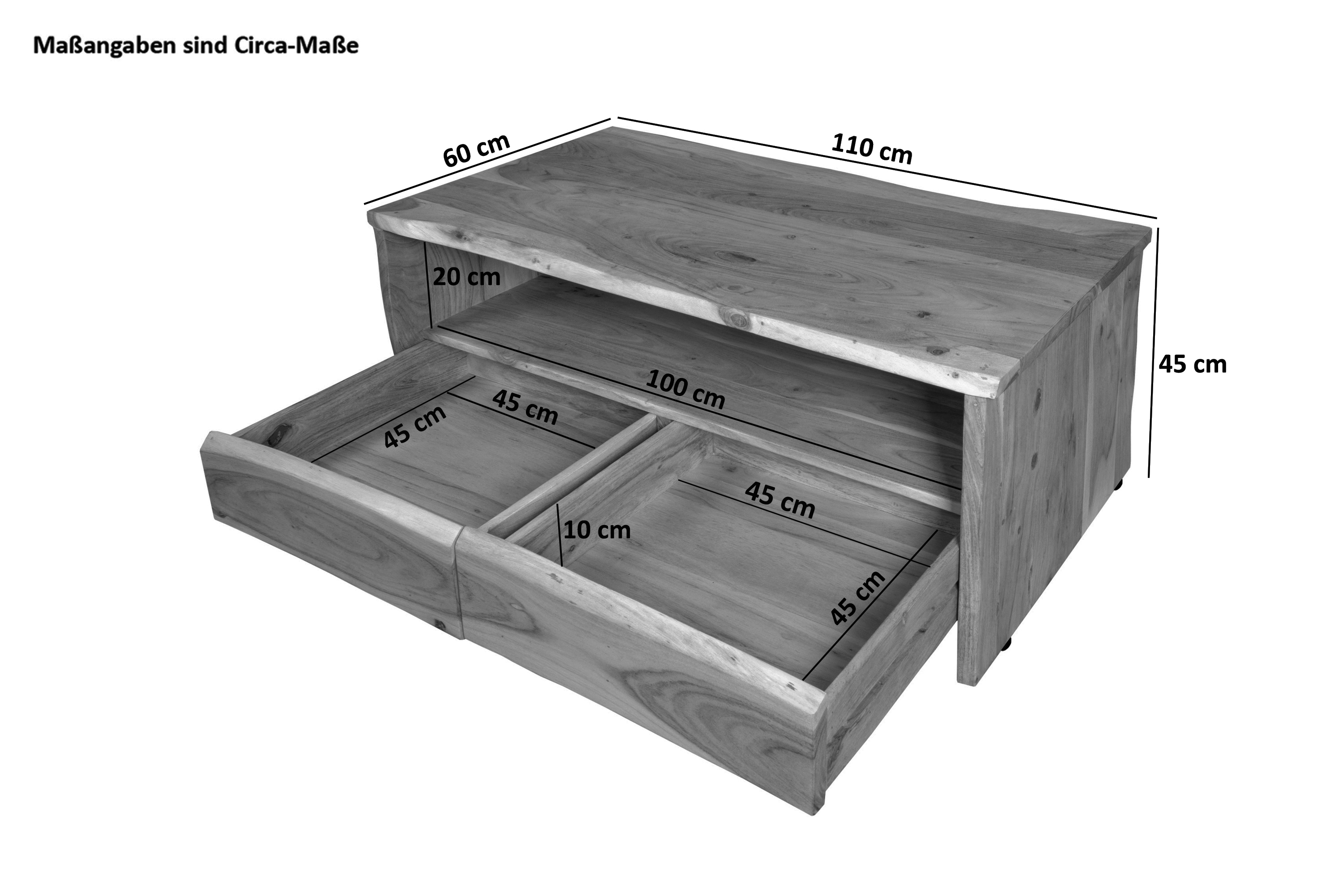 Couchtisch mit Ablage Akazie massiv 110 x 60 x 45 cm nussbaumfarben DAHLIA