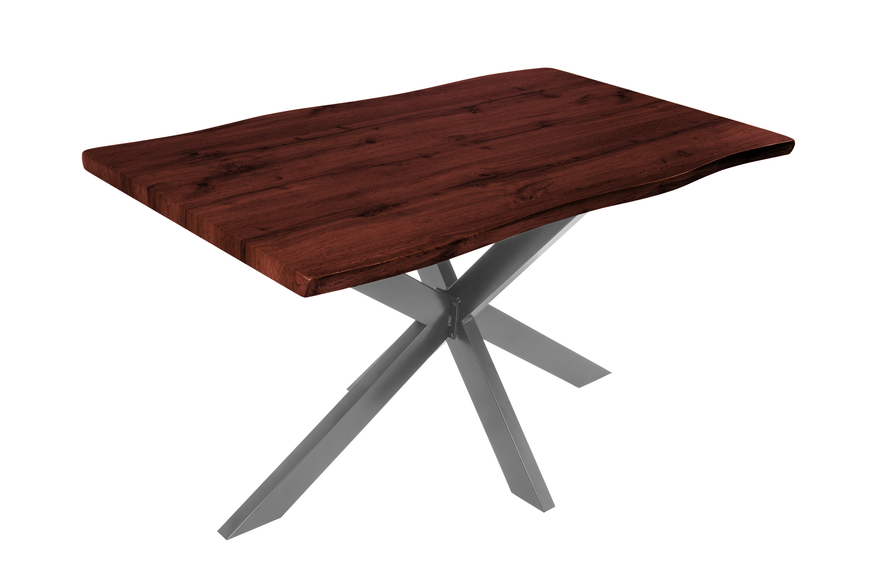 Esstisch Baumkante Holz-Optik Nussbaum 140 x 80 Spider-Gestell silber JOSY