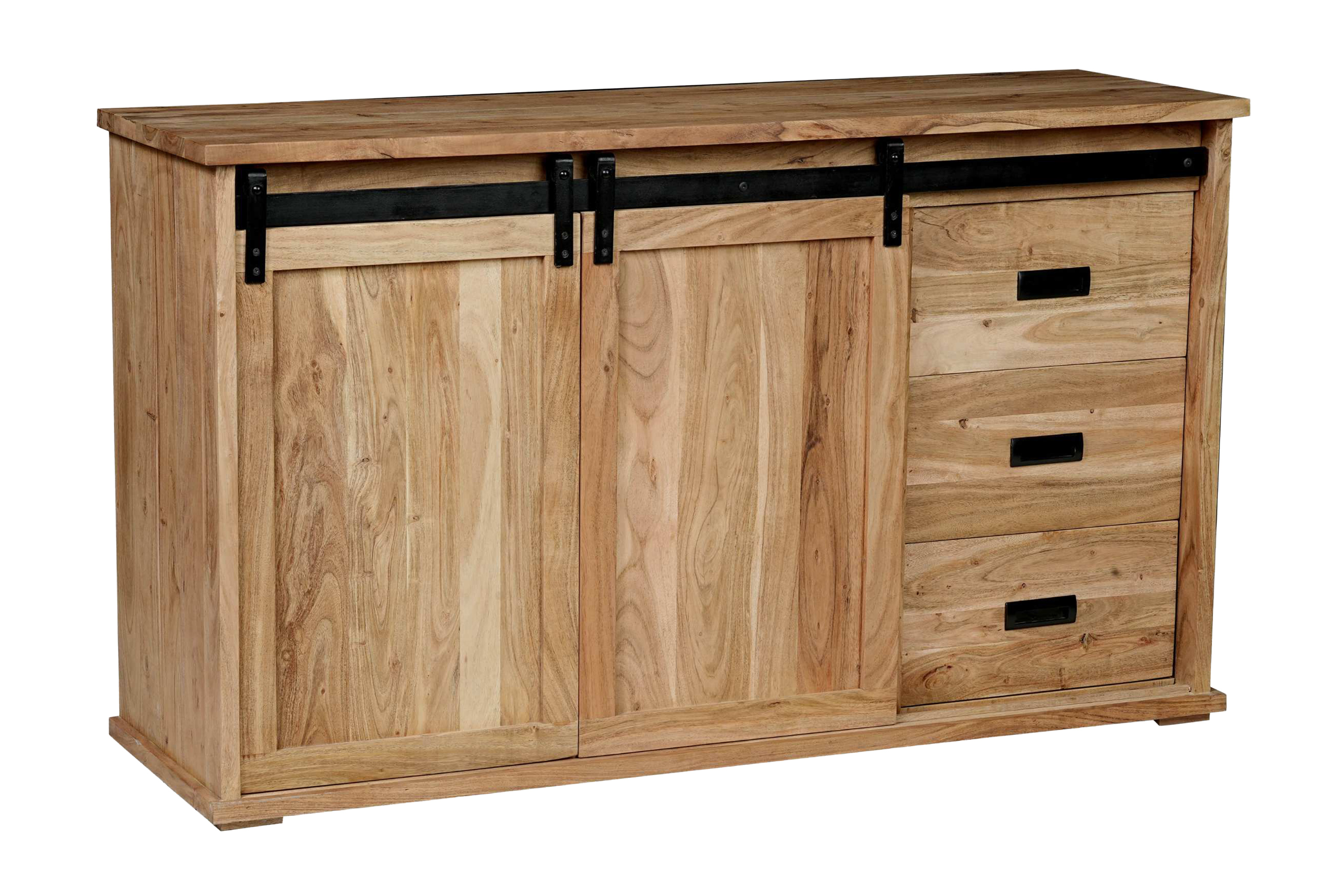 Wein-Sideboard 85 x 45 x 145 cm Akazienholz massiv naturfarben ohne Baumkante LIAN 1