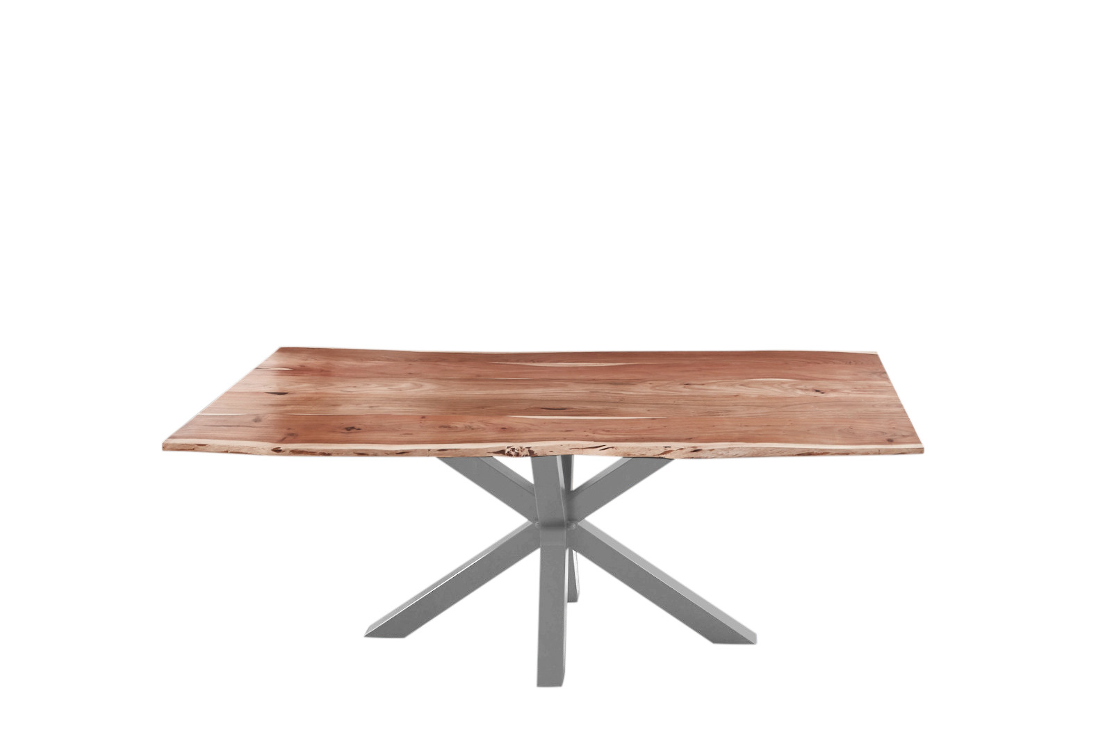  Esstisch Baumkante massiv Akazie natur 240 cm Spider-Gestell Silber QUINCY