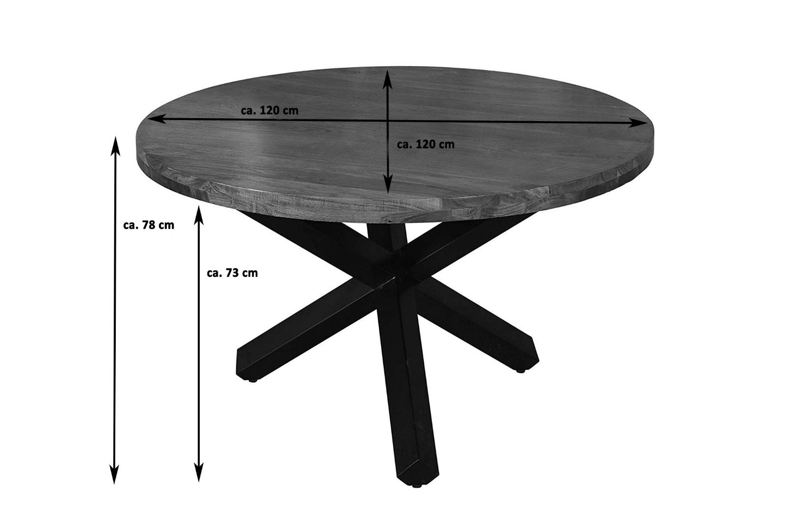  Esszimmertisch rund 120 cm Akazienholz Nussbaum Silber RUNA