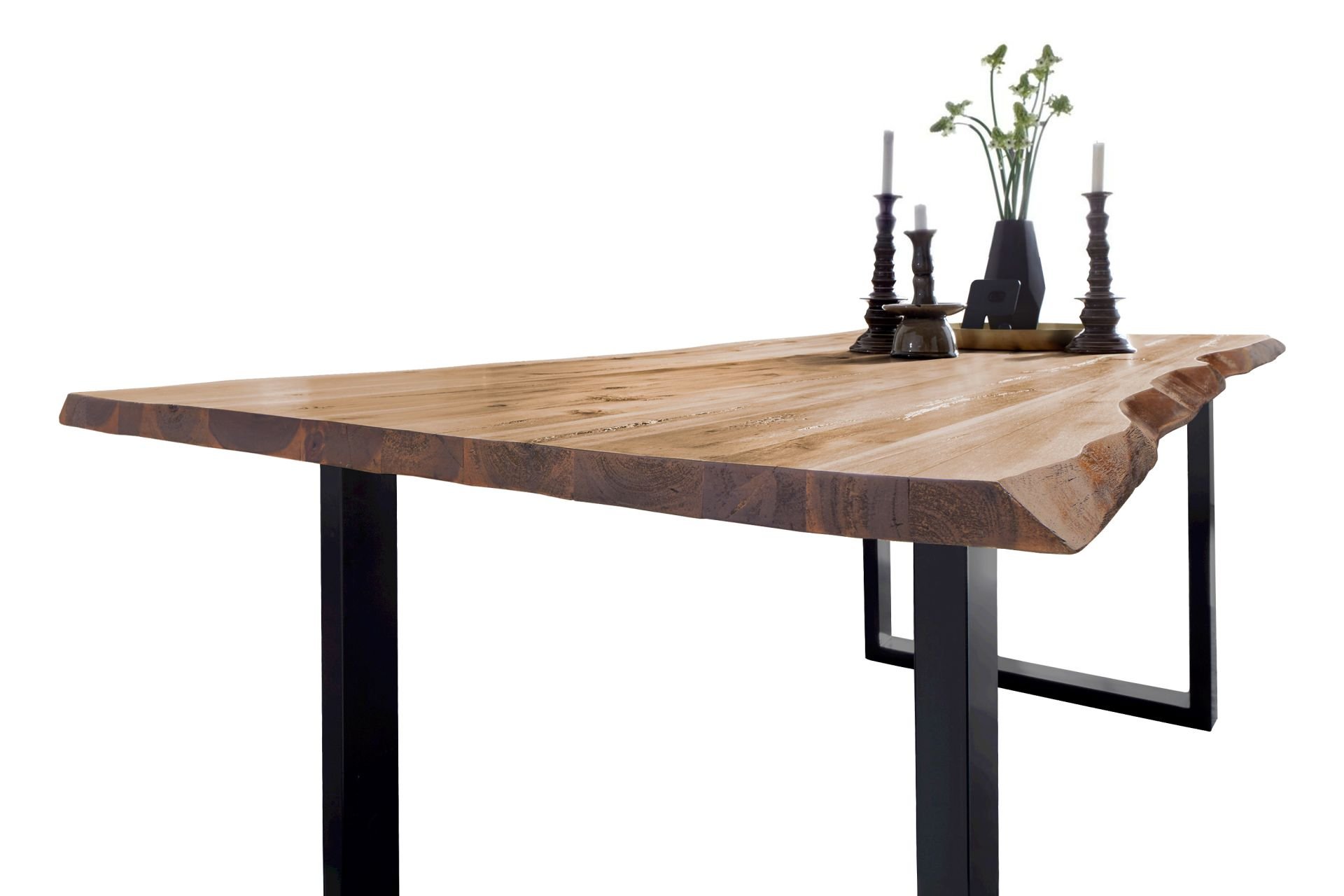 Esstisch Baumkante massiv Akazie eichefarben 180 x 90 schwarz NIAH