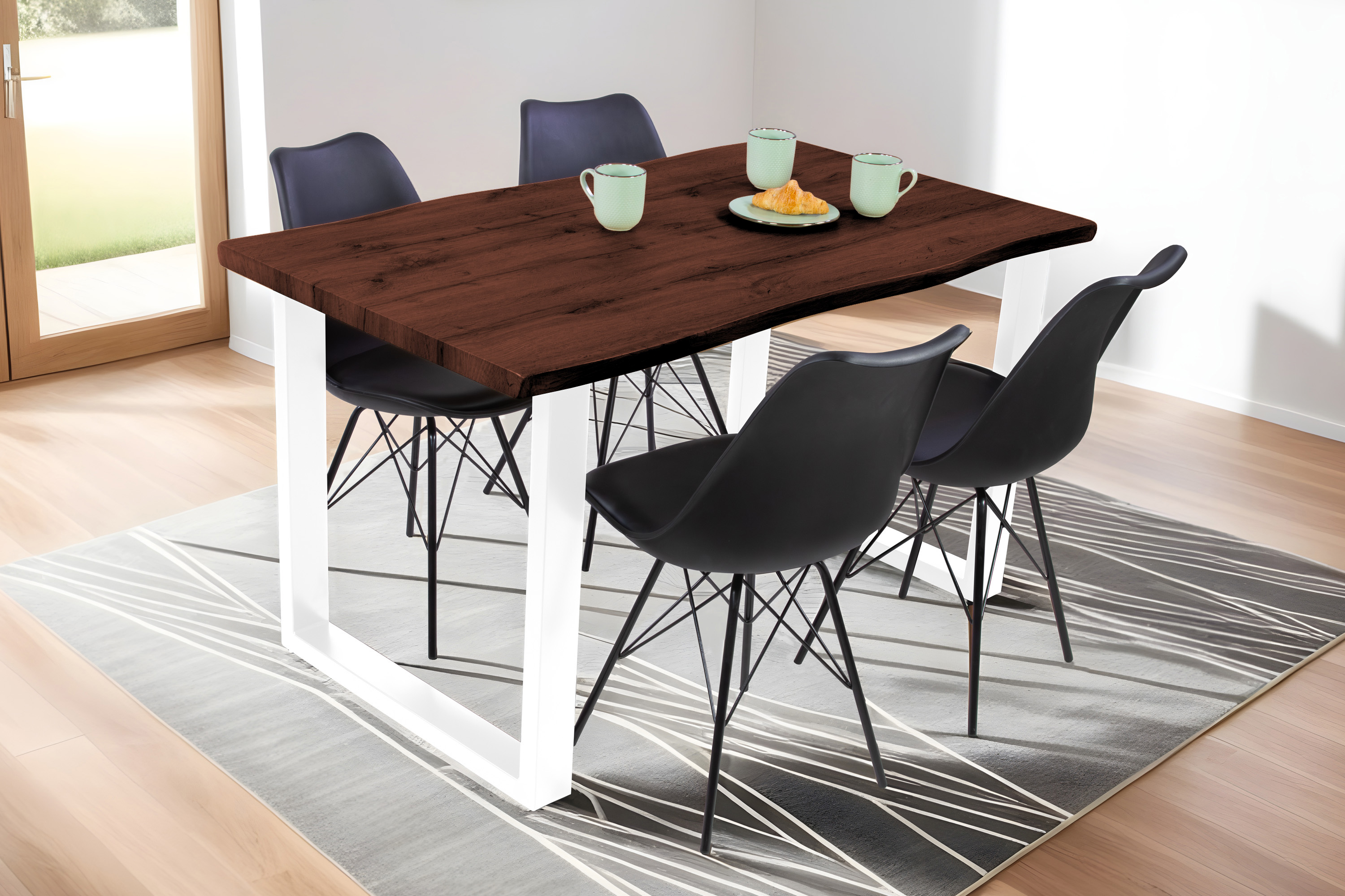 Esstisch Baumkante Holz-Optik Nussbaum 120 x 80 U-Gestell weiß JOSY
