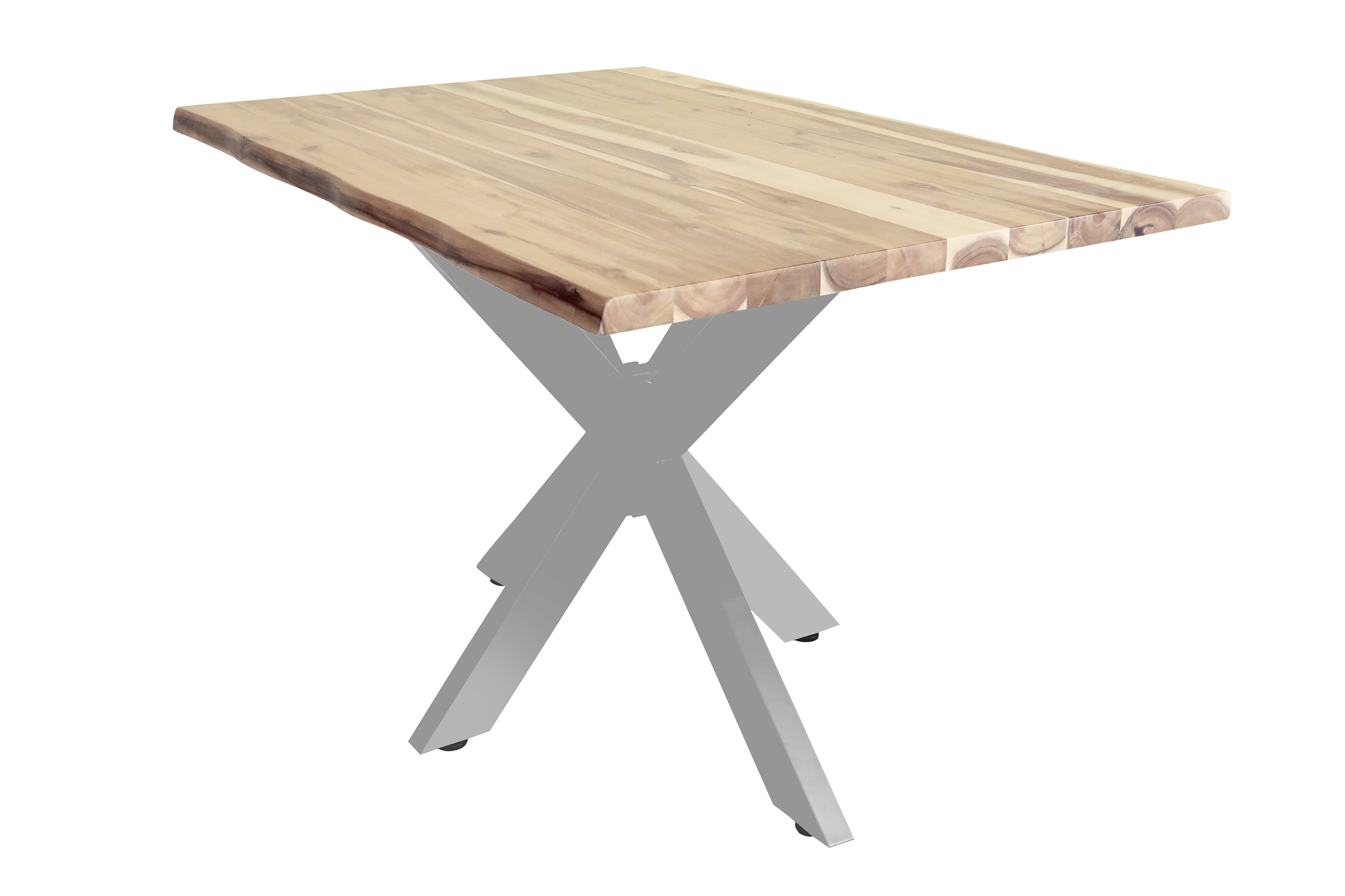 Esstisch Baumkante Akazie naturfarben 140 x 80 cm Spider-Gestell silber HARLEY