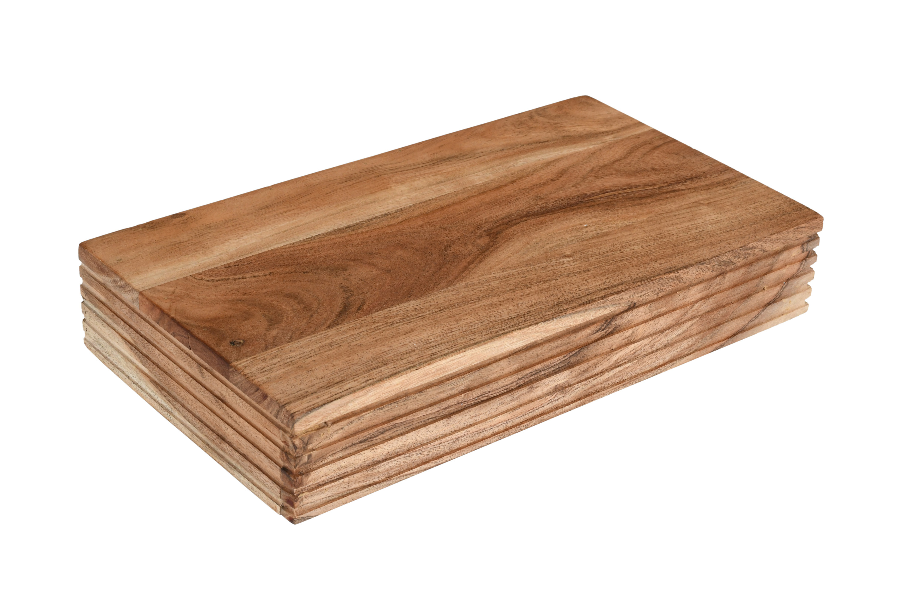 Steckboard mit Baumkante Schubladenregal Akazie massiv natur gerillt 45 x 25 x 8 cm LEONA