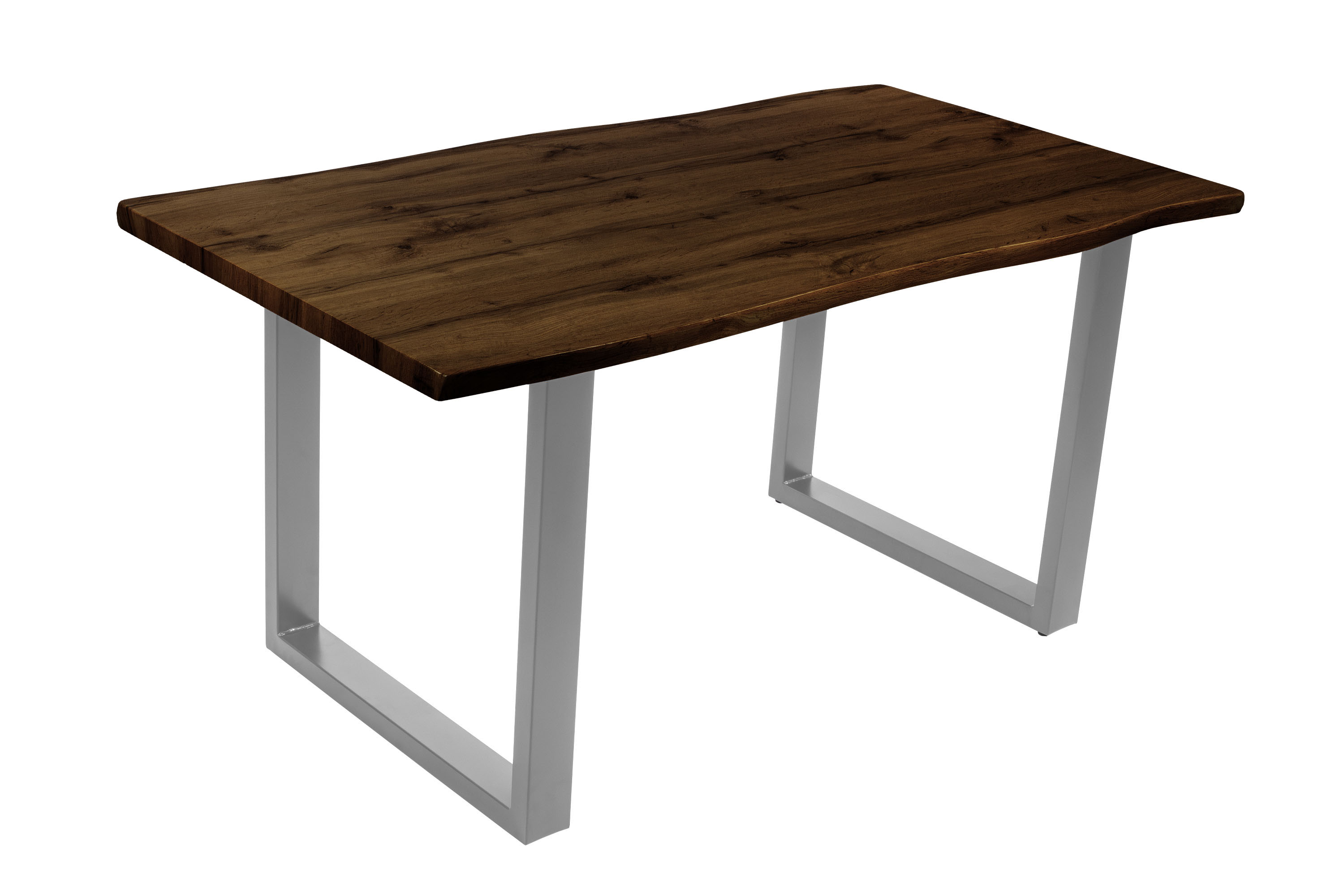 Esstisch Baumkante Holz-Optik Nussbaum 160 x 85 U-Gestell silber JOSY