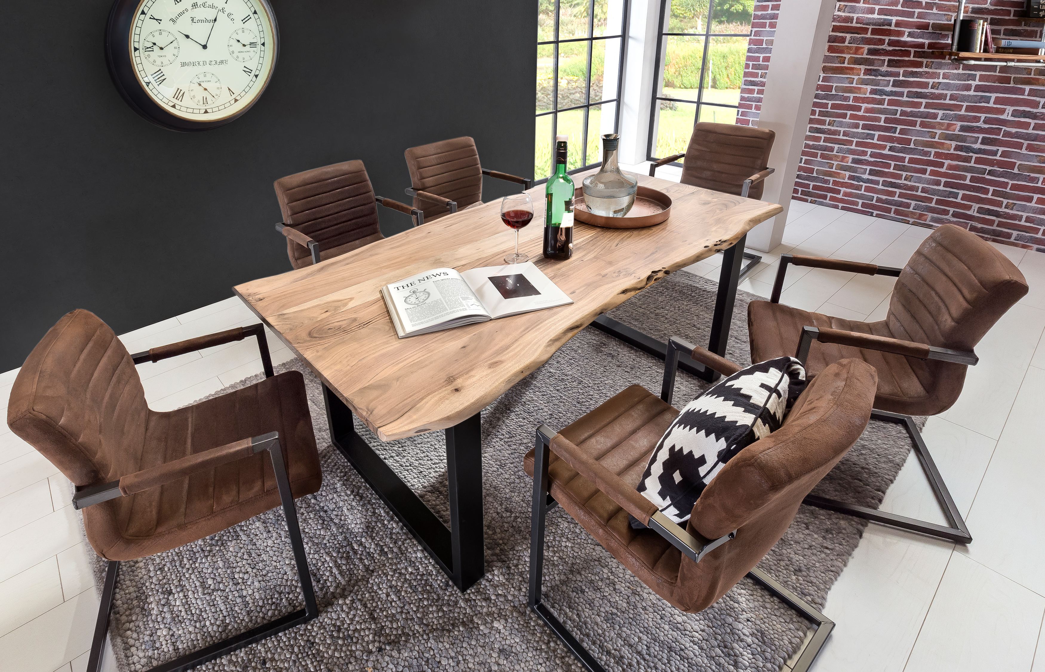 Esstisch Baumkante massiv Akazie natur 180 x 90 schwarz QUINN Esstisch Baumkante massiv Akazie natur 180 x 90 schwarz QUINN