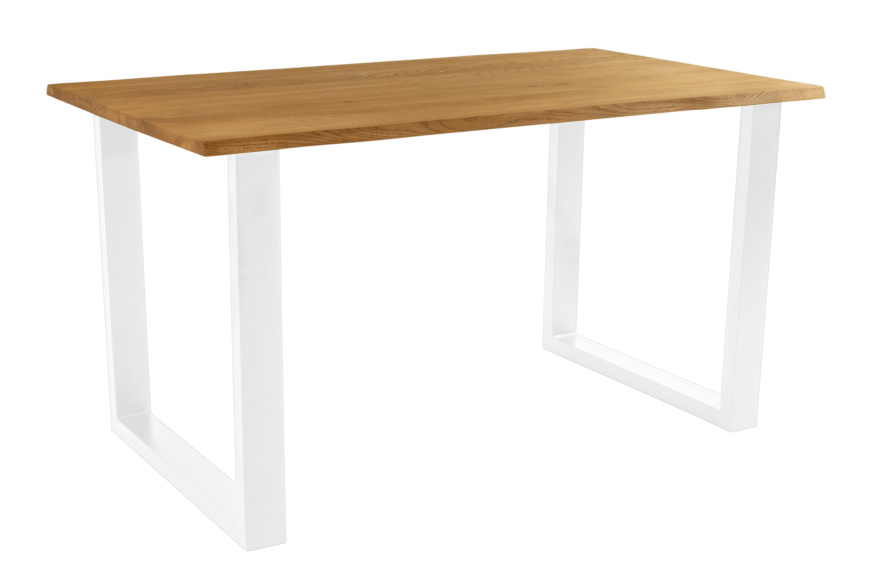Esstisch Baumkante massiv Eiche geölt 180 x 90 cm U-Gestell weiß SALVADOR