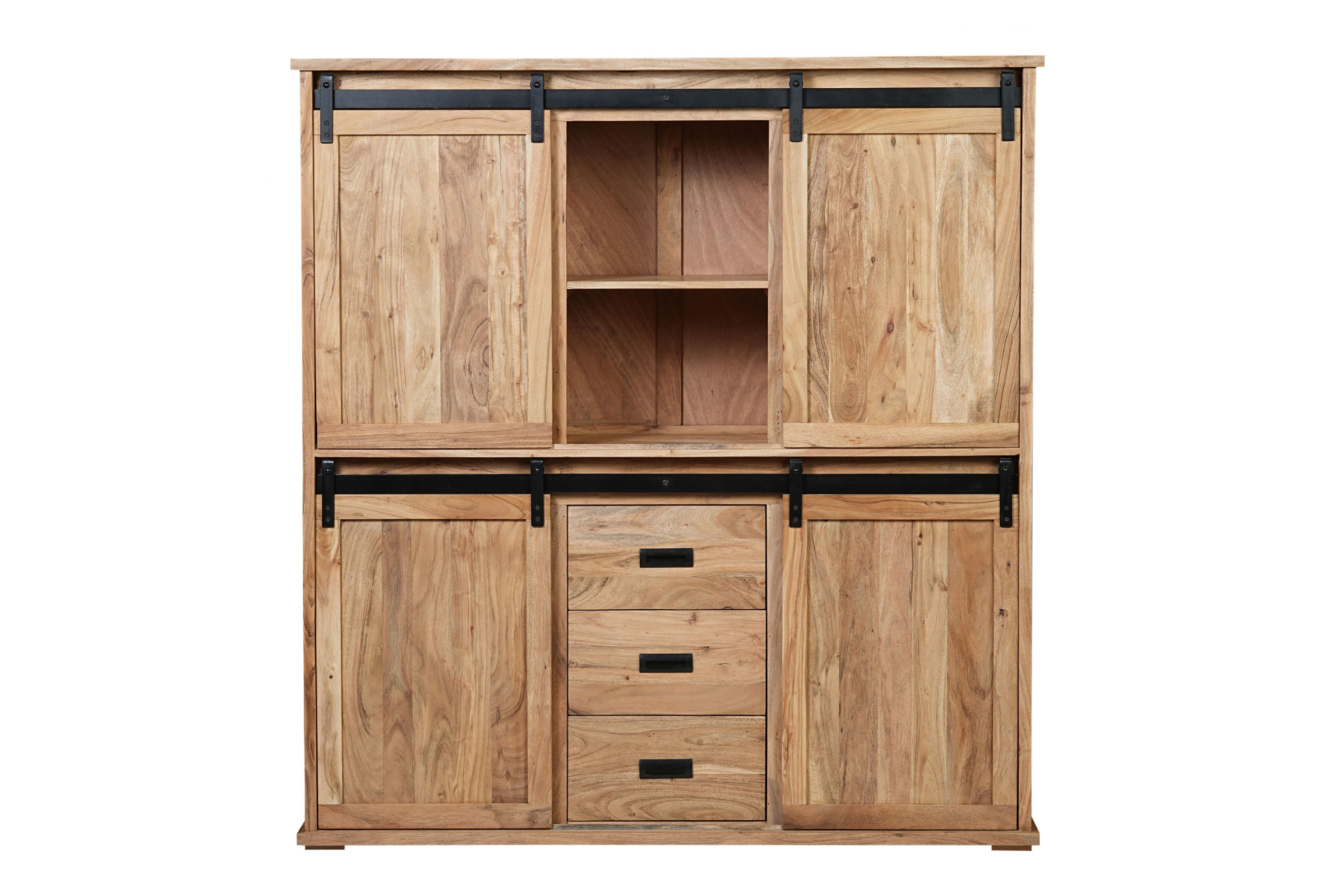 Highboard 150 x 160 x 45 cm Akazienholz massiv naturfarben ohne Baumkante LIAN 1