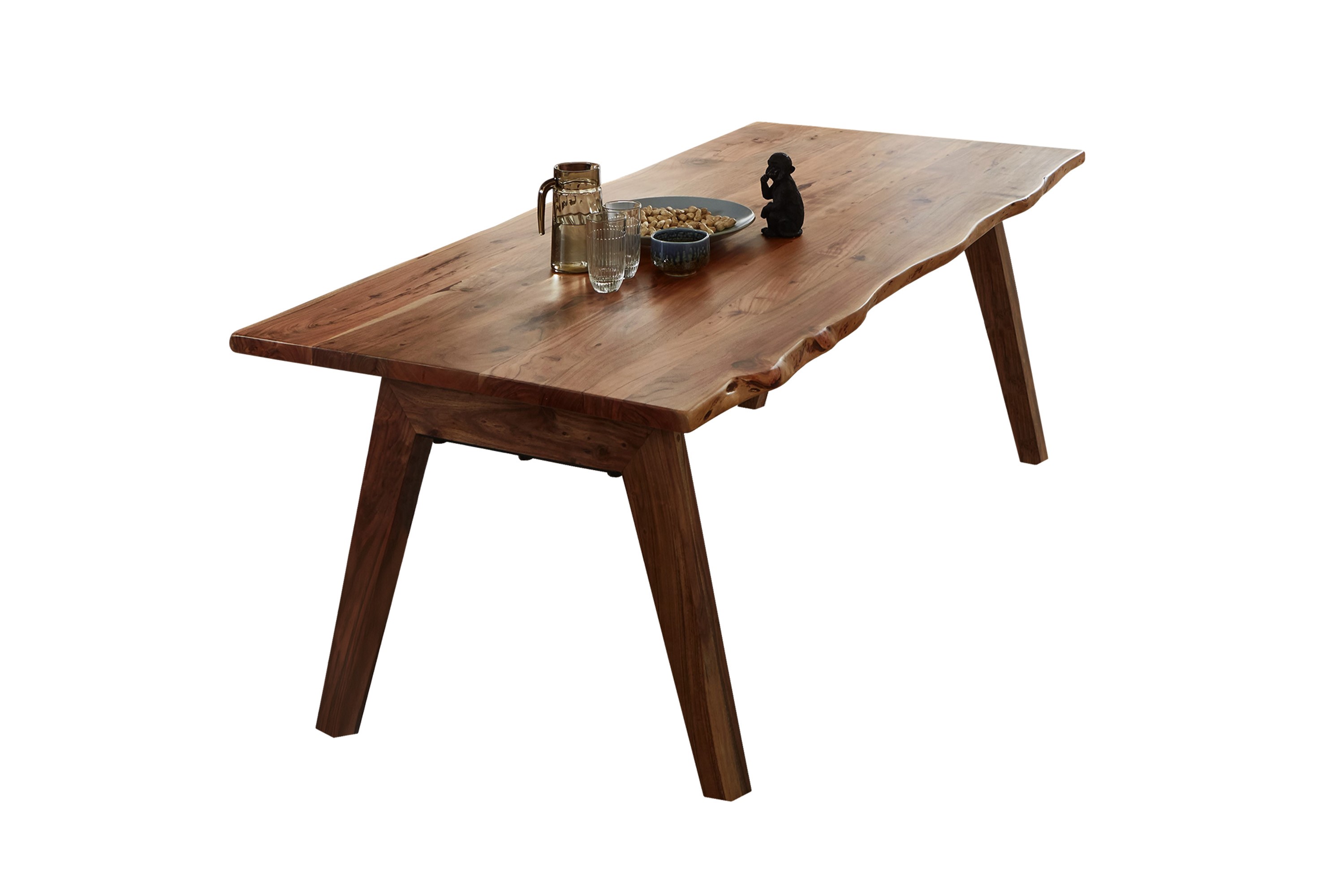 Esstisch Baumkante massiv Akazie nuss 160 x 85 A-Holzgestell nussbaumfarben NELE