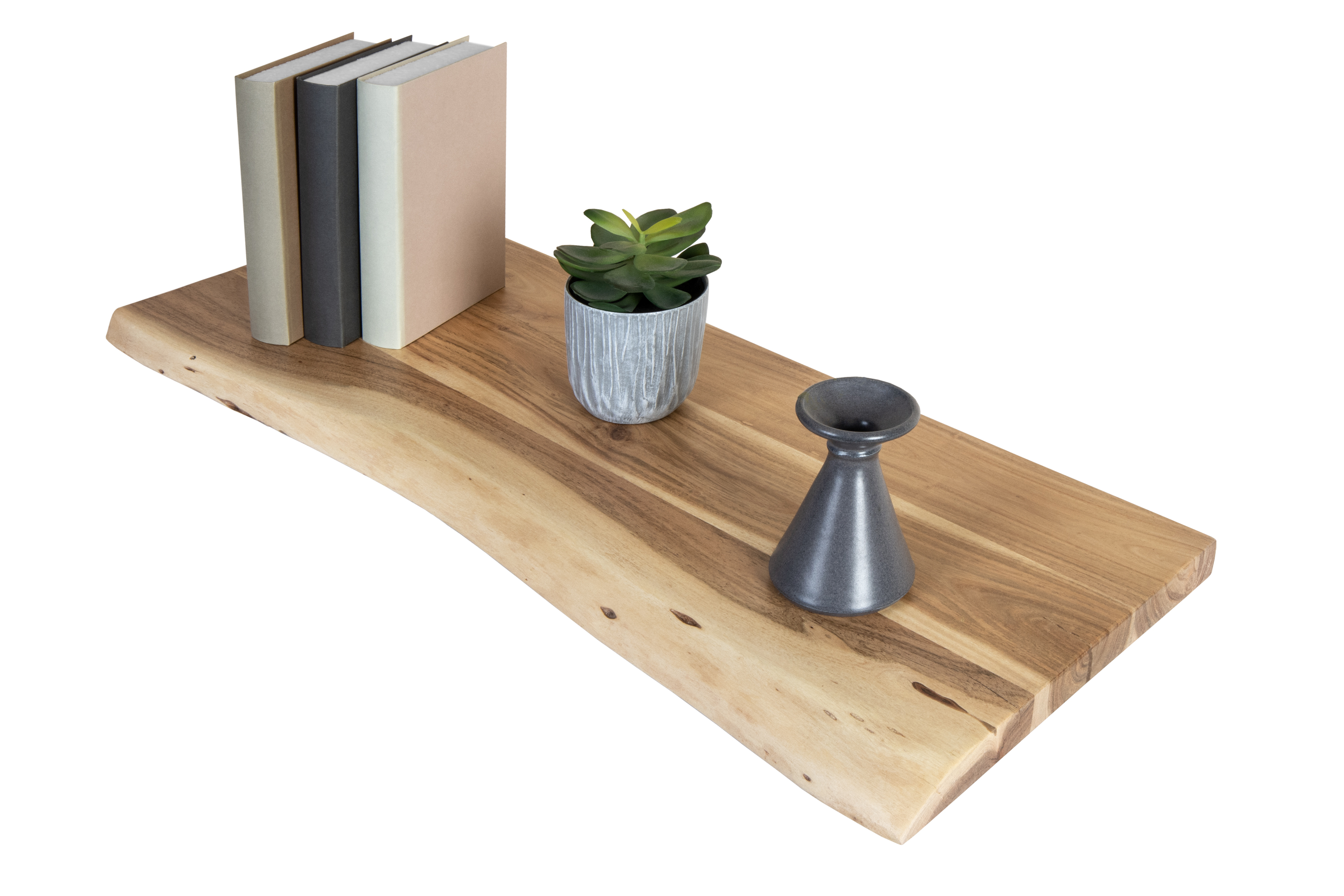 Holzplatte Arya mit echter Baumkante (einseitig), 70 x 30 cm, Akazienholz naturfarben, massiv & lackiert