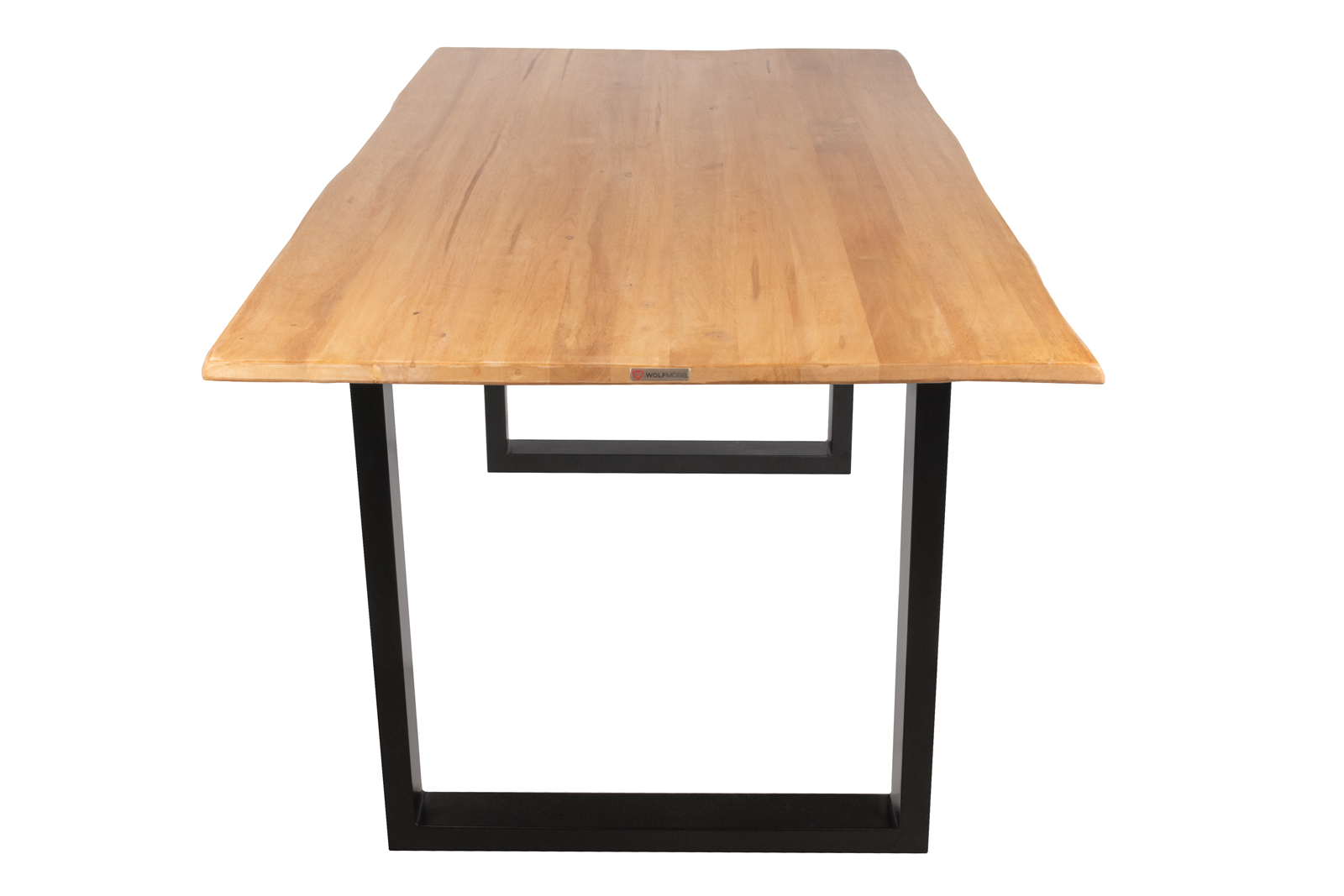 Baumkantentisch Hevea massiv naturfarben 140 x 80 cm U-Gestell schwarz MAILO