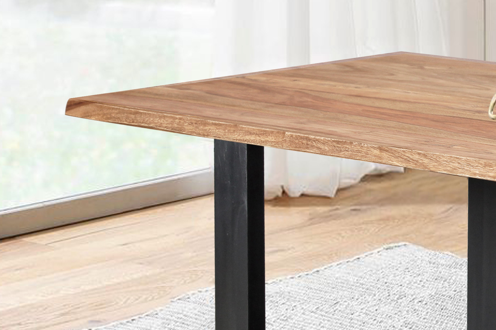 Baumkante Esstisch Sheesham naturbelassen 120 x 80 schwarz MAREK