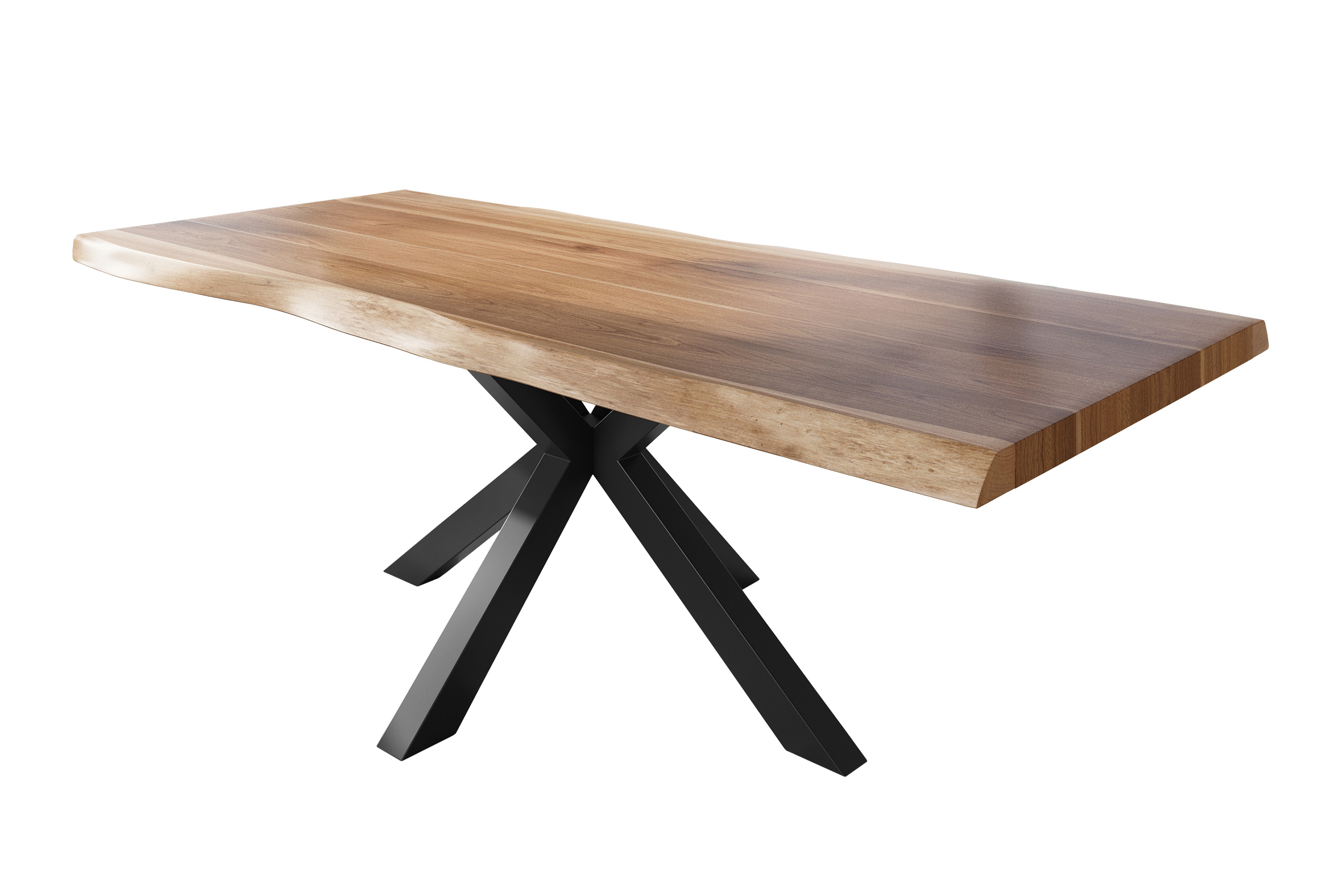 Esstisch Baumkante massiv Akazie natur 220 x 110 Spider-Gestell Metall schwarz TITAN