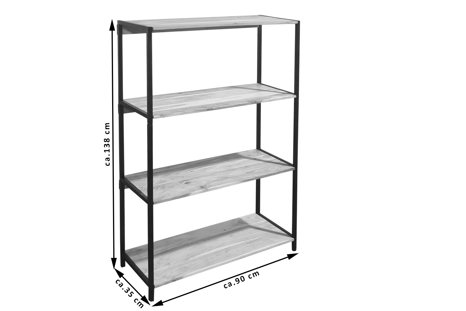 Bücherregal Akazie massiv Metallrahmen 90x35x138 cm naturfarben schwarz Nagar I