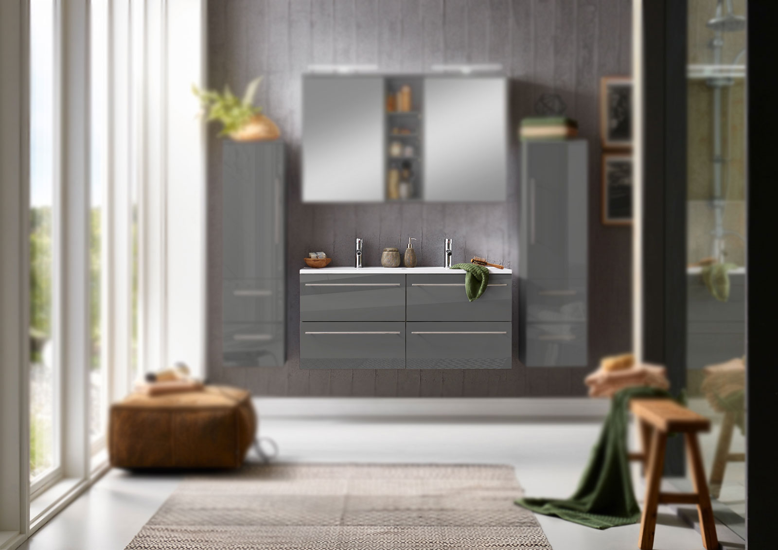 SAM® Badmöbel Doppelwaschtisch 120 cm Hochglanz grau VILLA