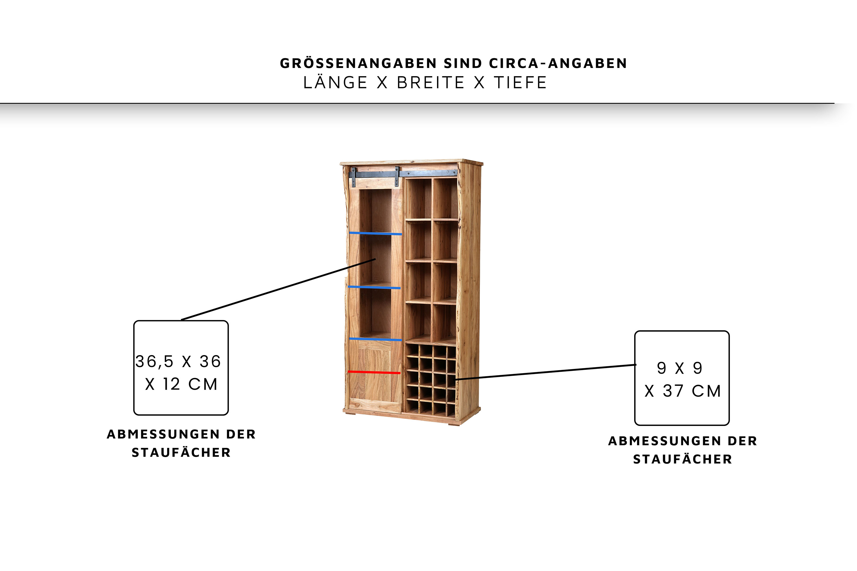 Wein-Highboard Baumkante 90 x 45 x 180 cm Akazienholz massiv naturfarben LIAN I