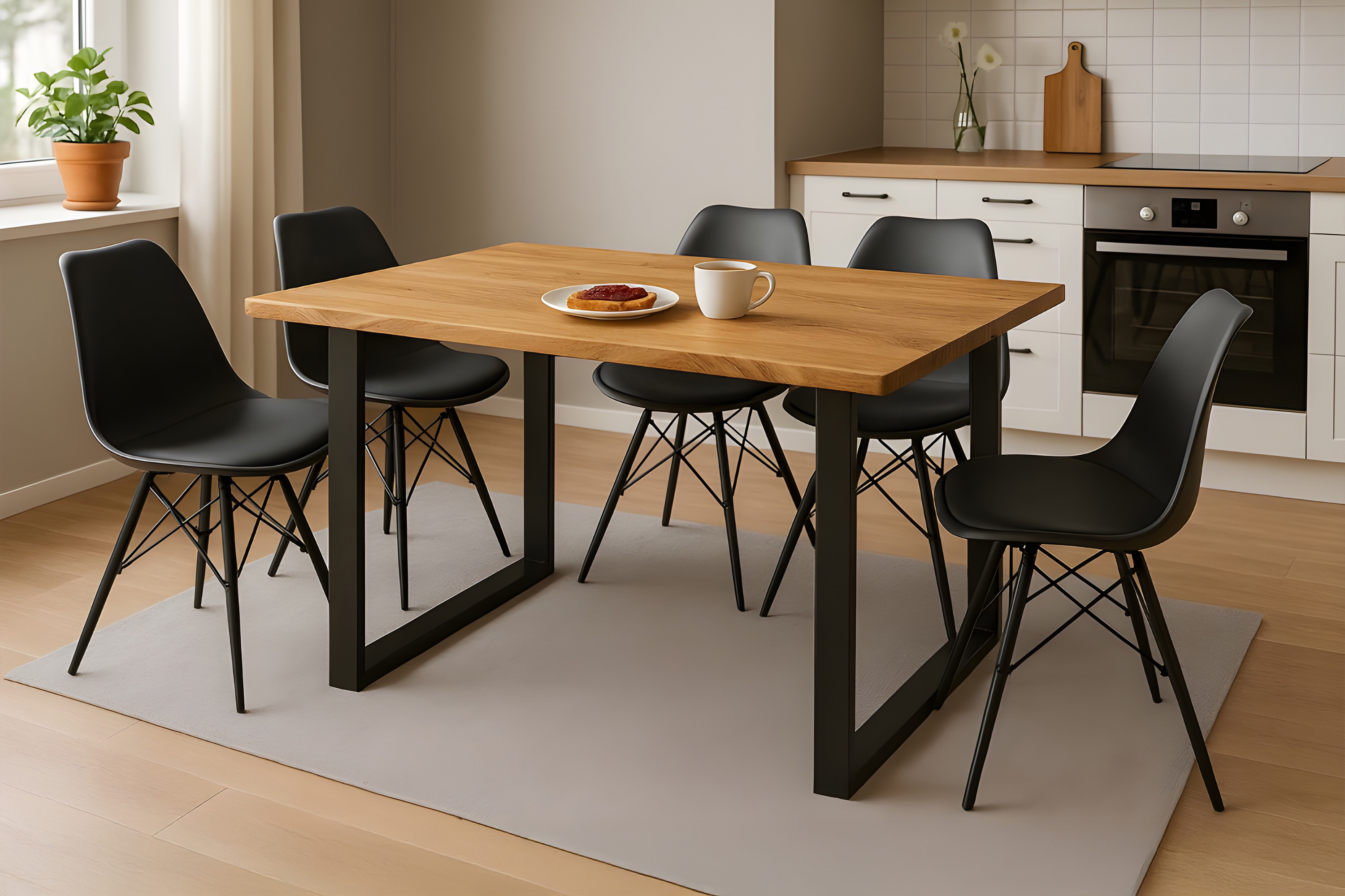Esstisch Baumkante massiv Eiche geölt 160 x 85 cm U-Gestell schwarz SALVADOR
