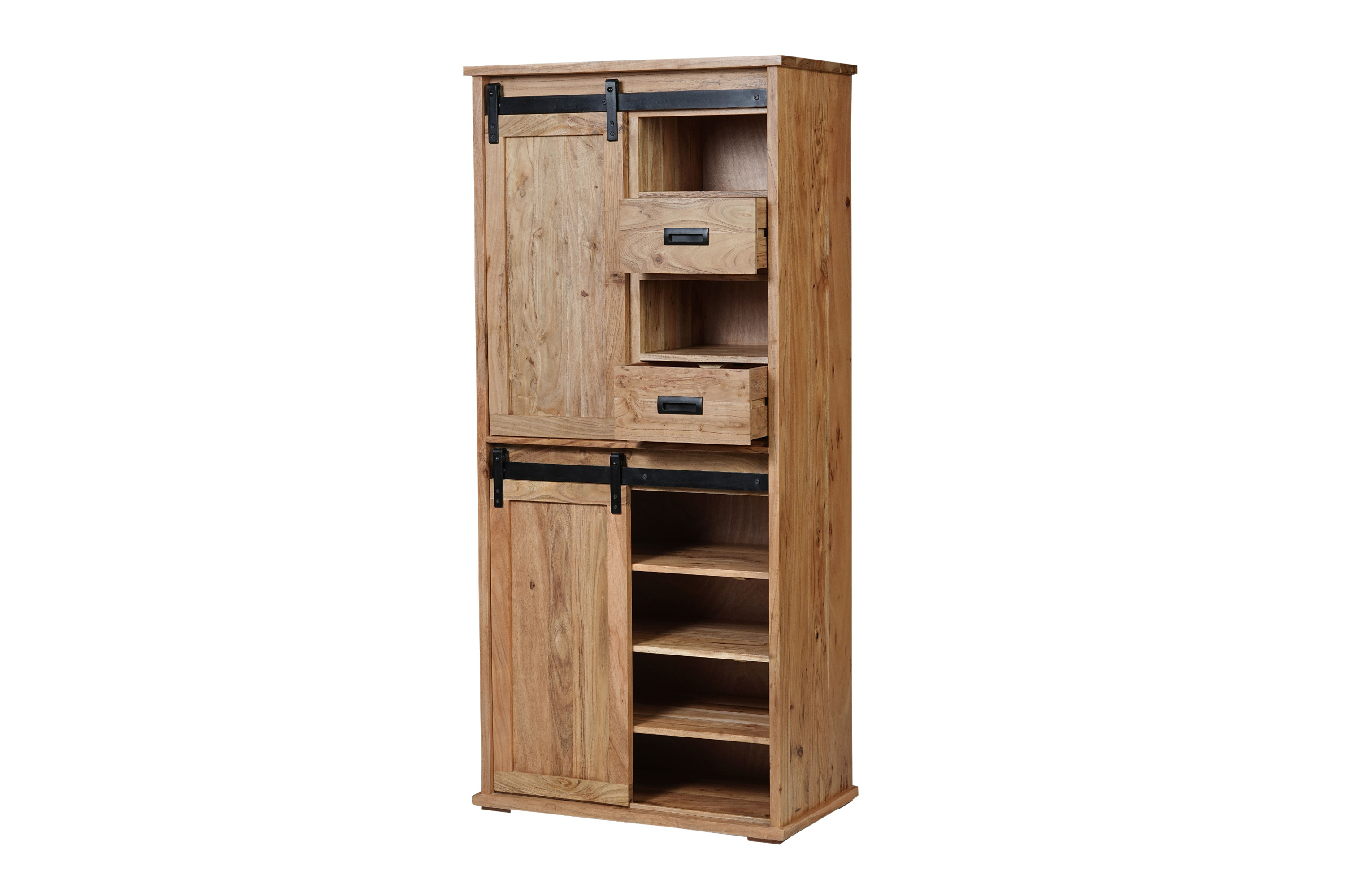 Highboard 80 x 45 x 175 cm Akazienholz massiv naturfarben ohne Baumkante LIANO 3