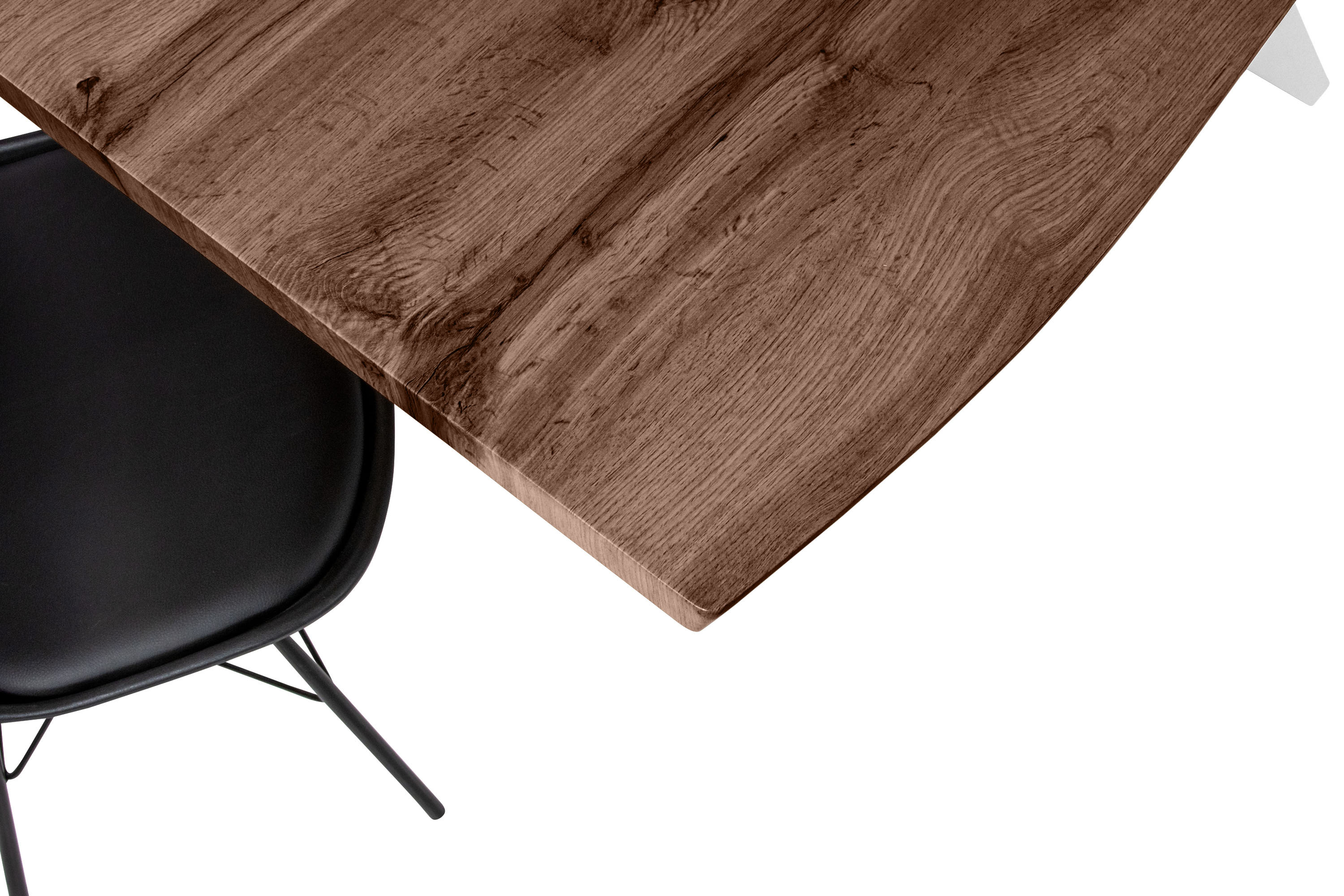 Esstisch Baumkante Holz-Optik Nussbaum 220 x 100 Spider-Gestell weiß JOSY