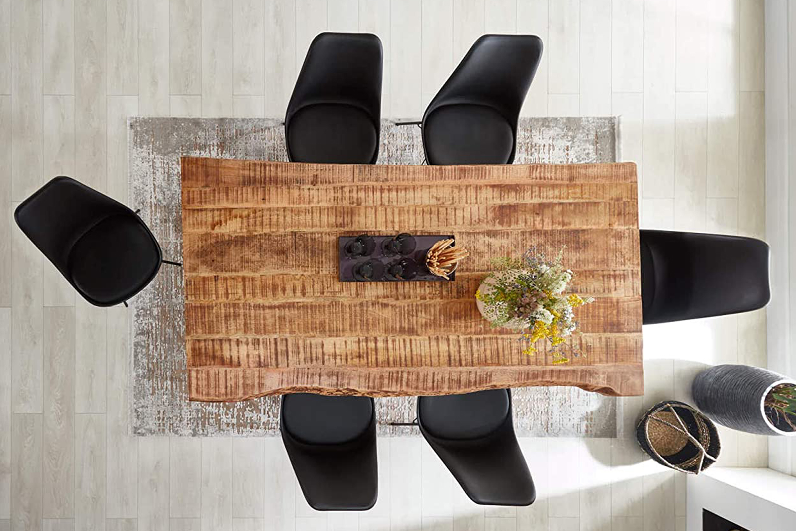 Esstisch Baumkante Massiv Mango naturfarben 280 x 100 silber Spider-Gestell DORA