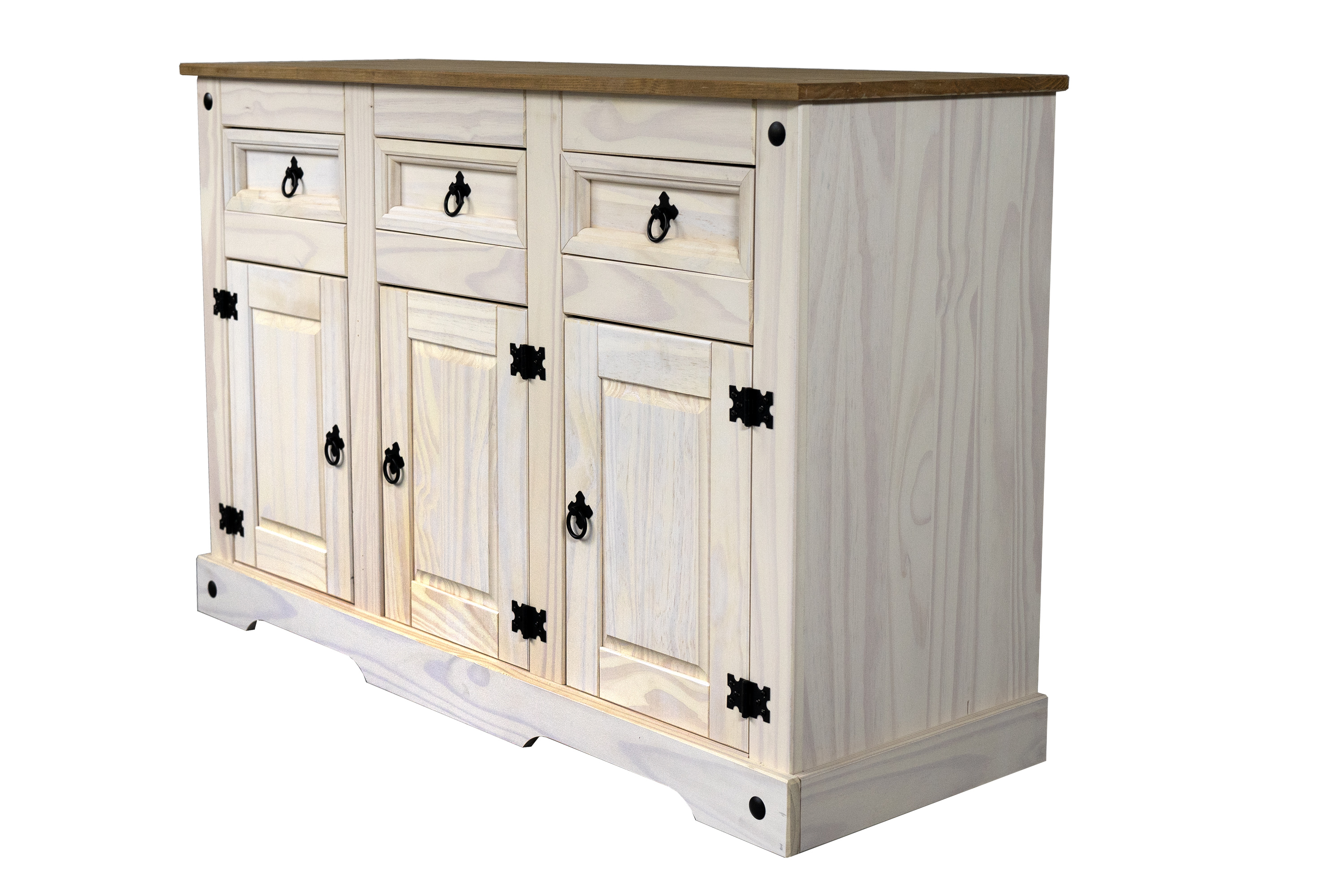  Sideboard Kommode 132 x 84 x 44 cm Pinienholz weiß hongifarben lasiert MEXICO