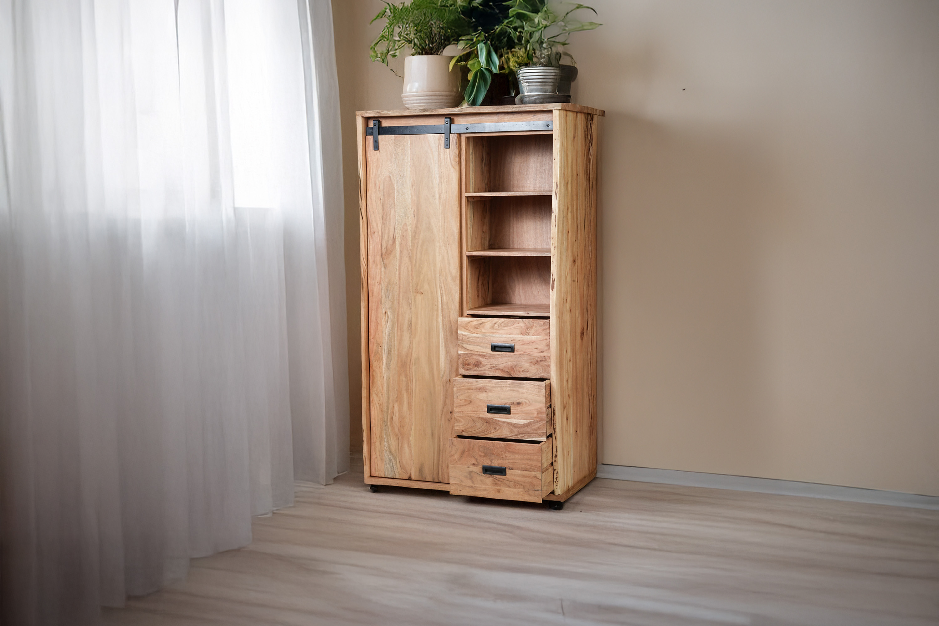 Kleiderschrank Baumkante 100 x 45 x 175 cm Akazienholz massiv naturfarben LIAN I