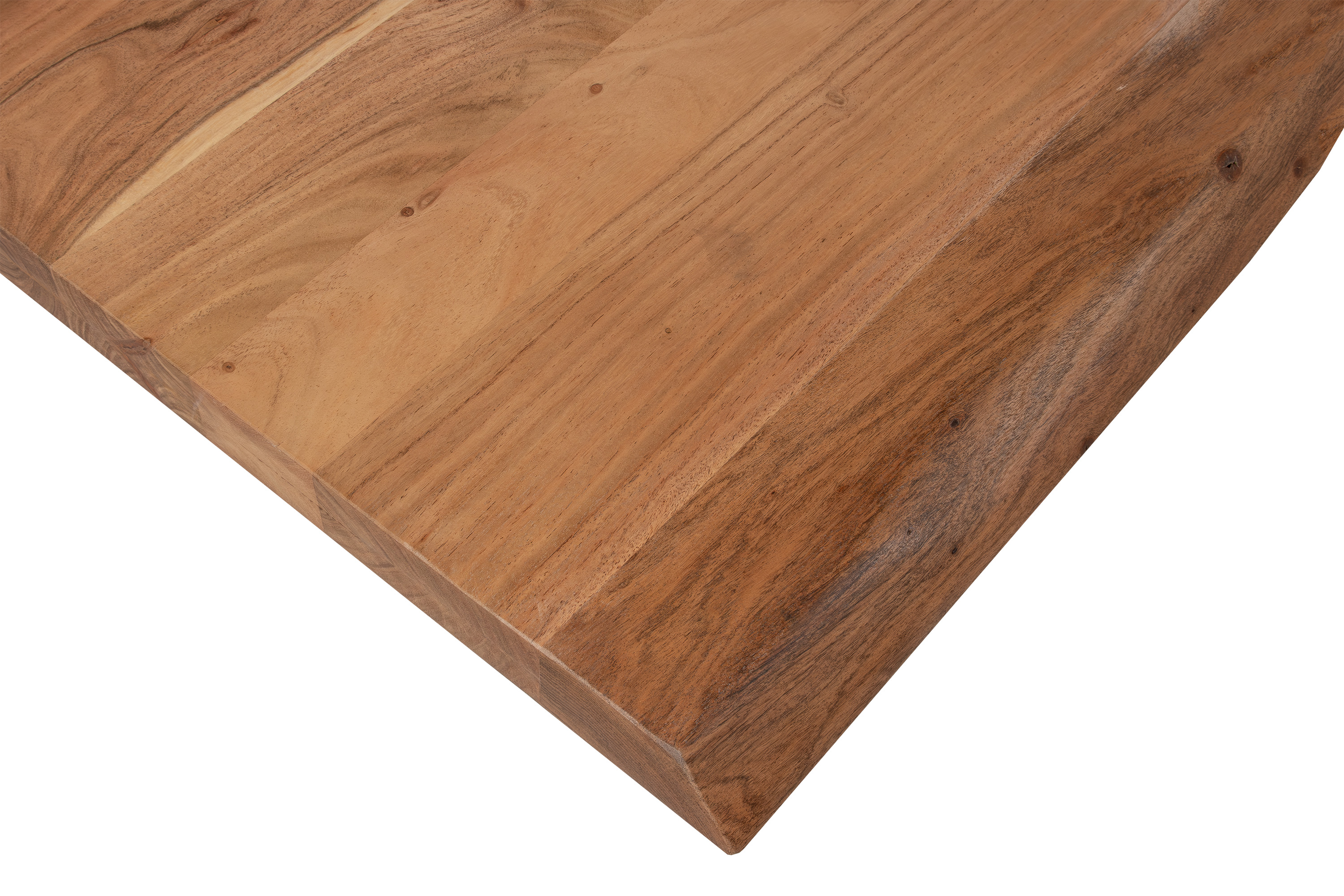 Esstisch Baumkante Akazie natur 140 (220) x 90 cm U-Gestell silber mit Ansteckplatten CALI