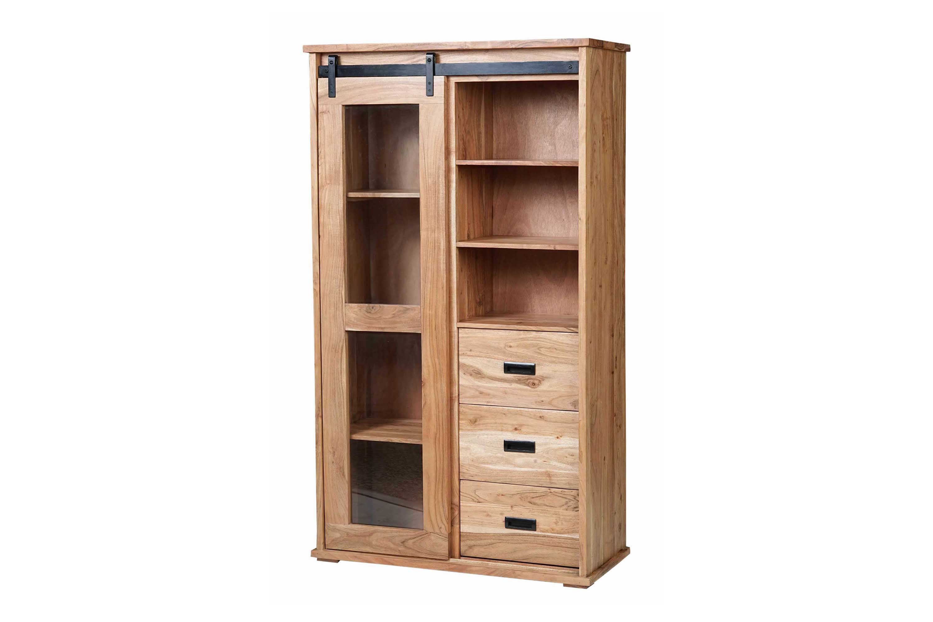 Highboard 100 x 45 x 175 cm Akazienholz massiv naturfarben ohne Baumkante LIAN 4