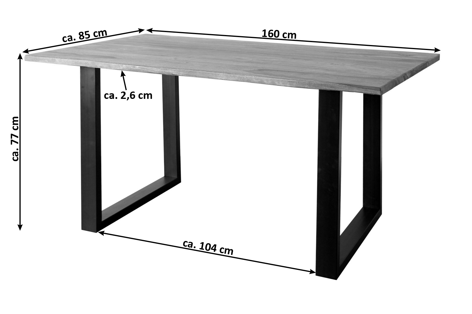 Baumkante Esstisch Sheesham naturbelassen 160 x 85 schwarz MAREK