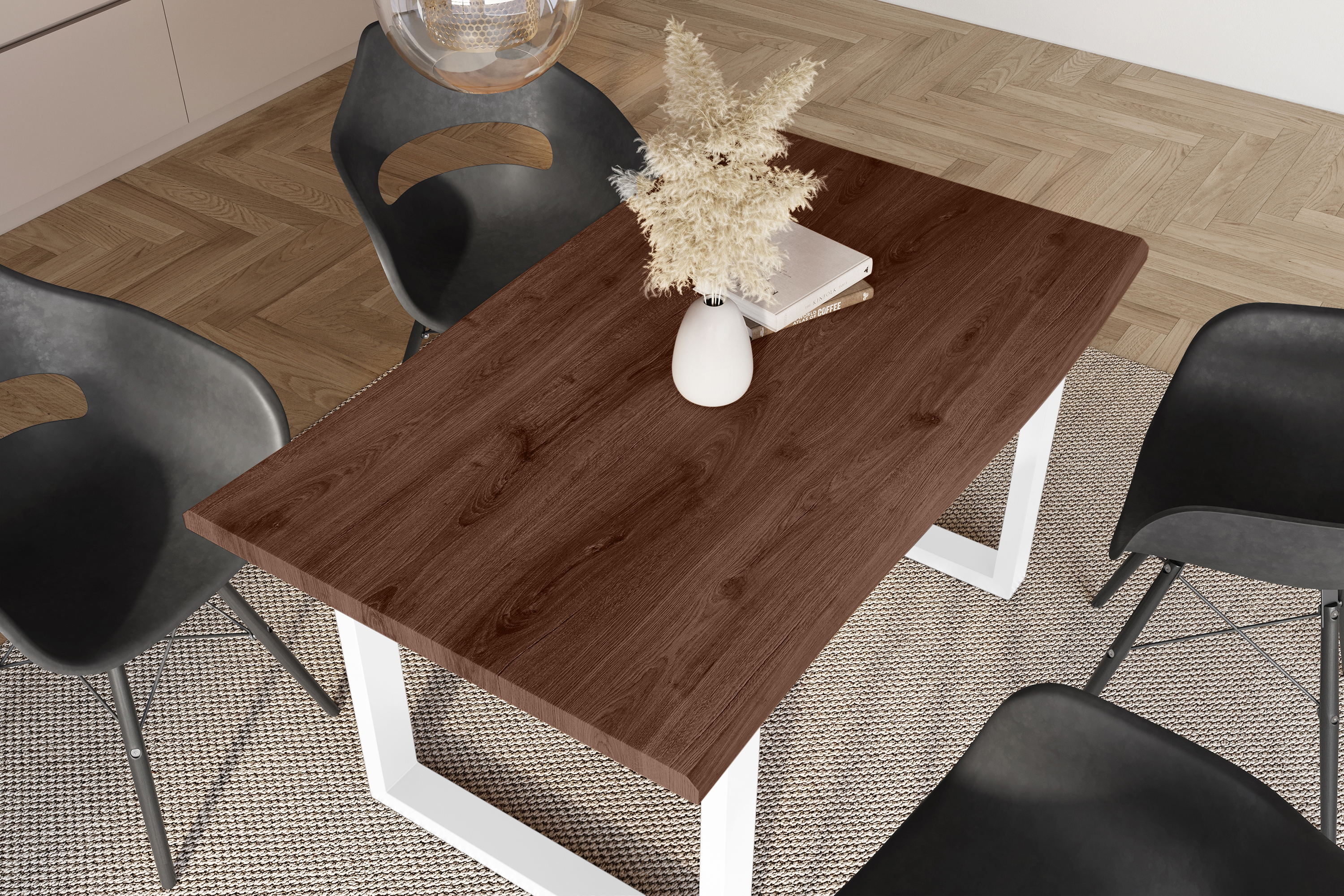 Esstisch Baumkante Holz-Optik Nussbaum 140 x 80 U-Gestell weiß JULIUS