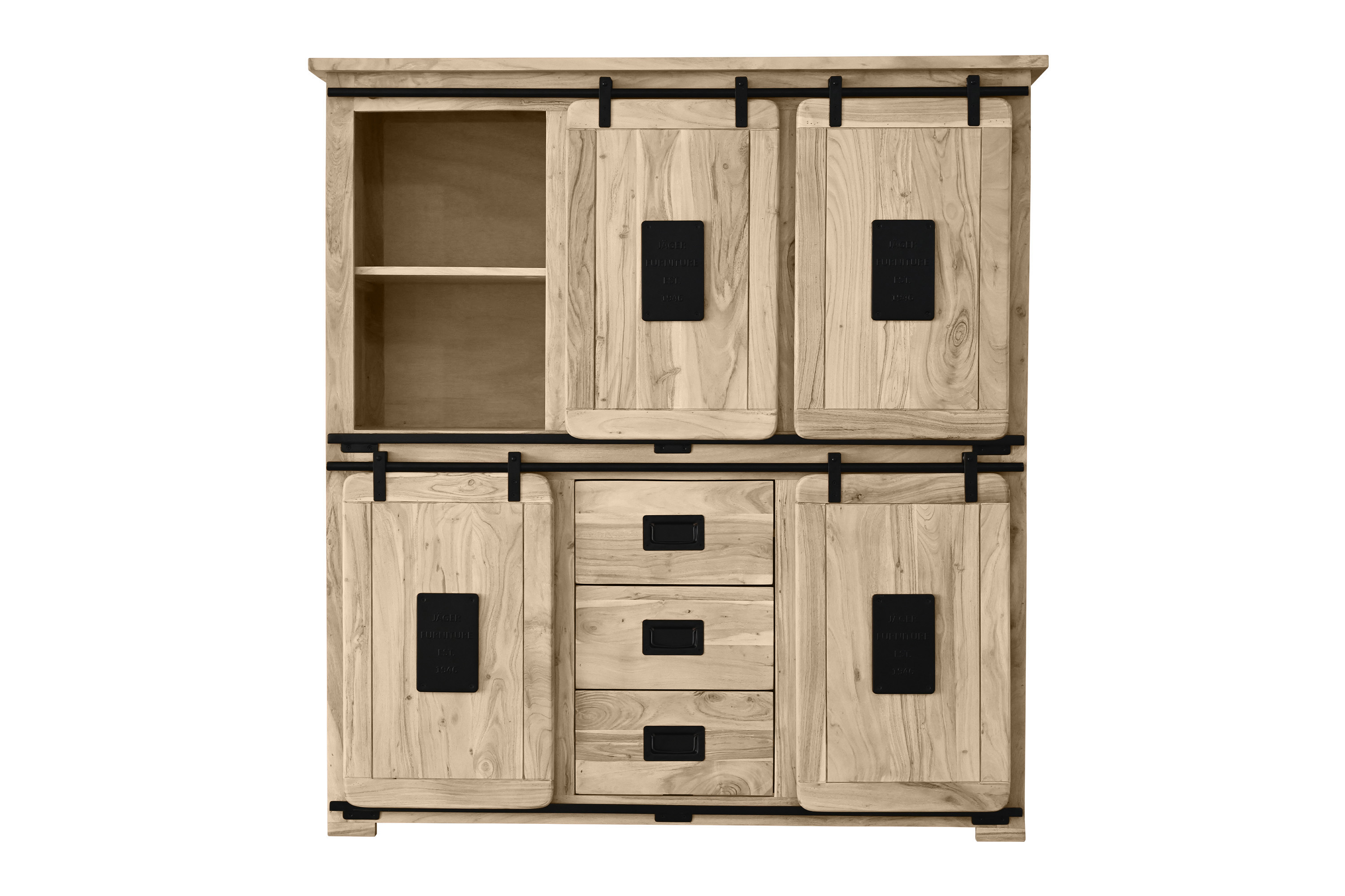 Highboard Vitrine Akazie massiv 150 x 45 x 160 cm eichefarben LIBRO