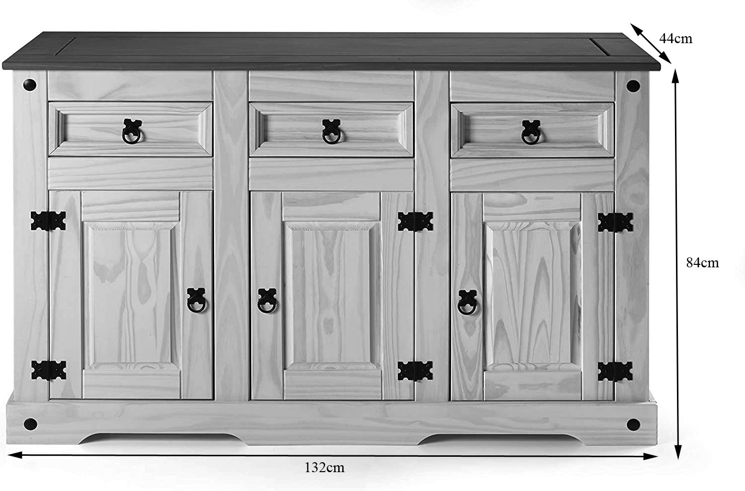  Sideboard Kommode 132 x 84 x 44 cm Pinienholz weiß grau lasiert MEXICO